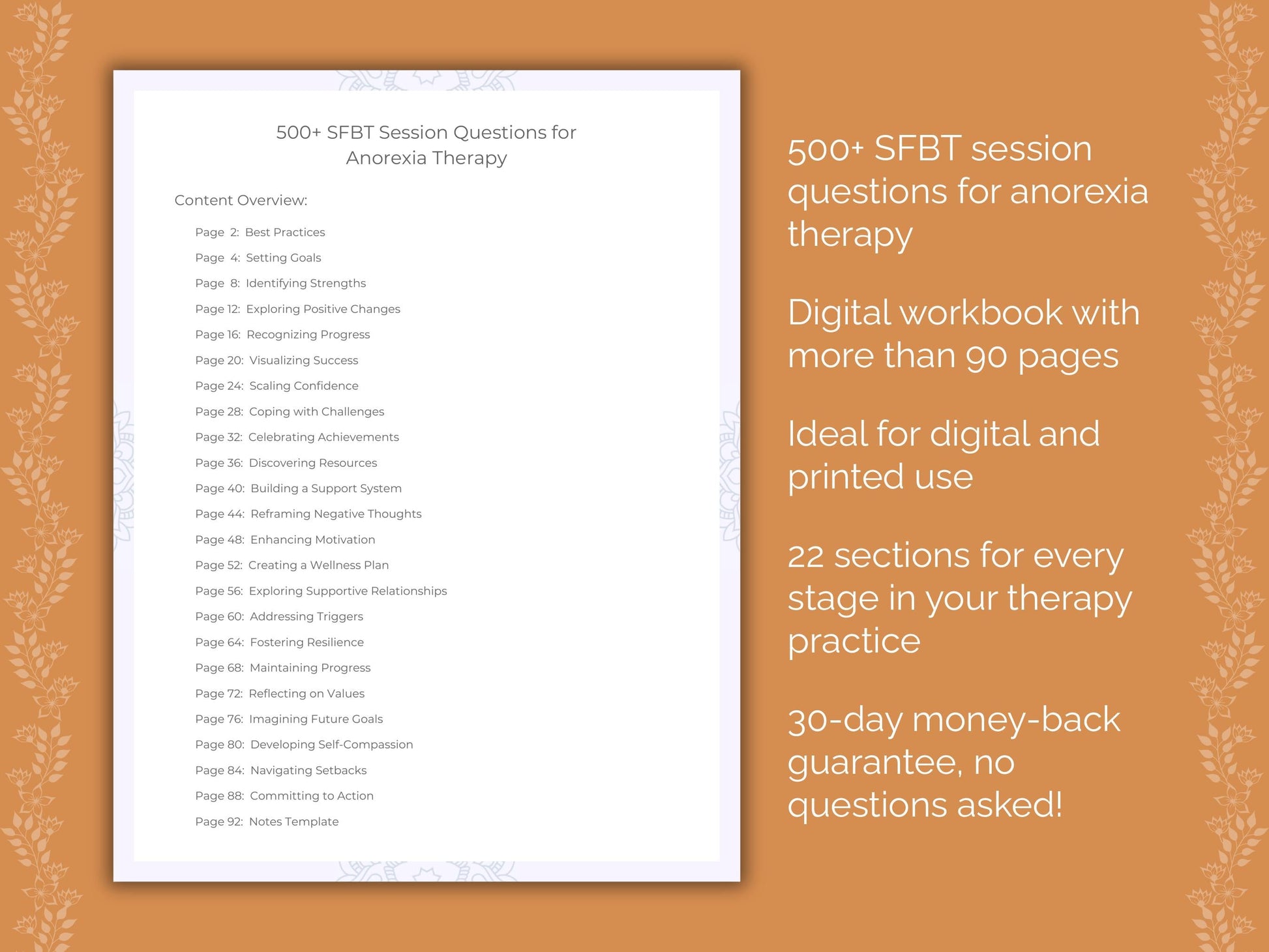 Anorexia Solution-Focused Brief Therapy (SFBT) Therapist Worksheets