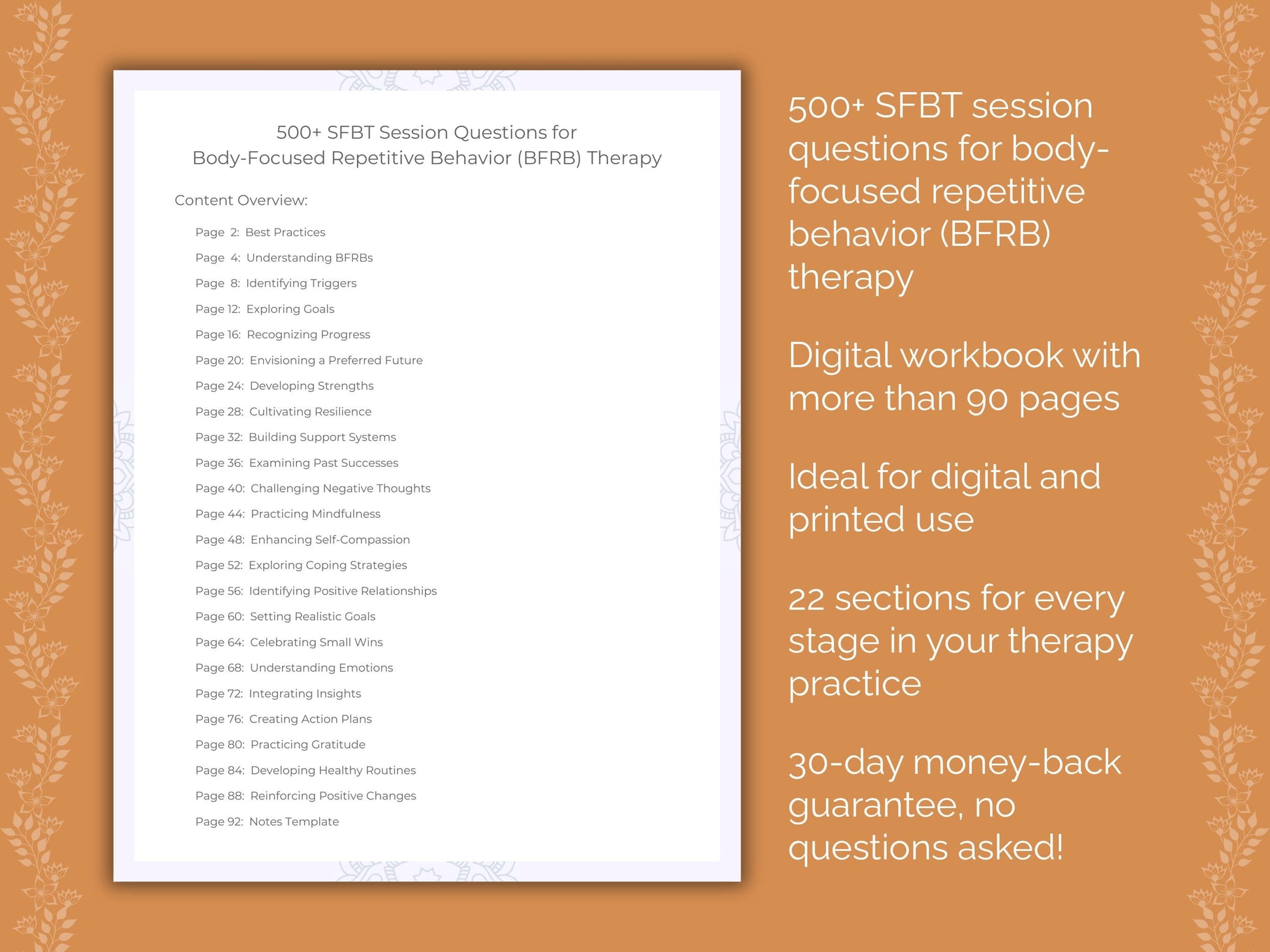 Body-Focused Repetitive Behavior (BFRB) Solution-Focused Brief Therapy (SFBT) Therapist Worksheets