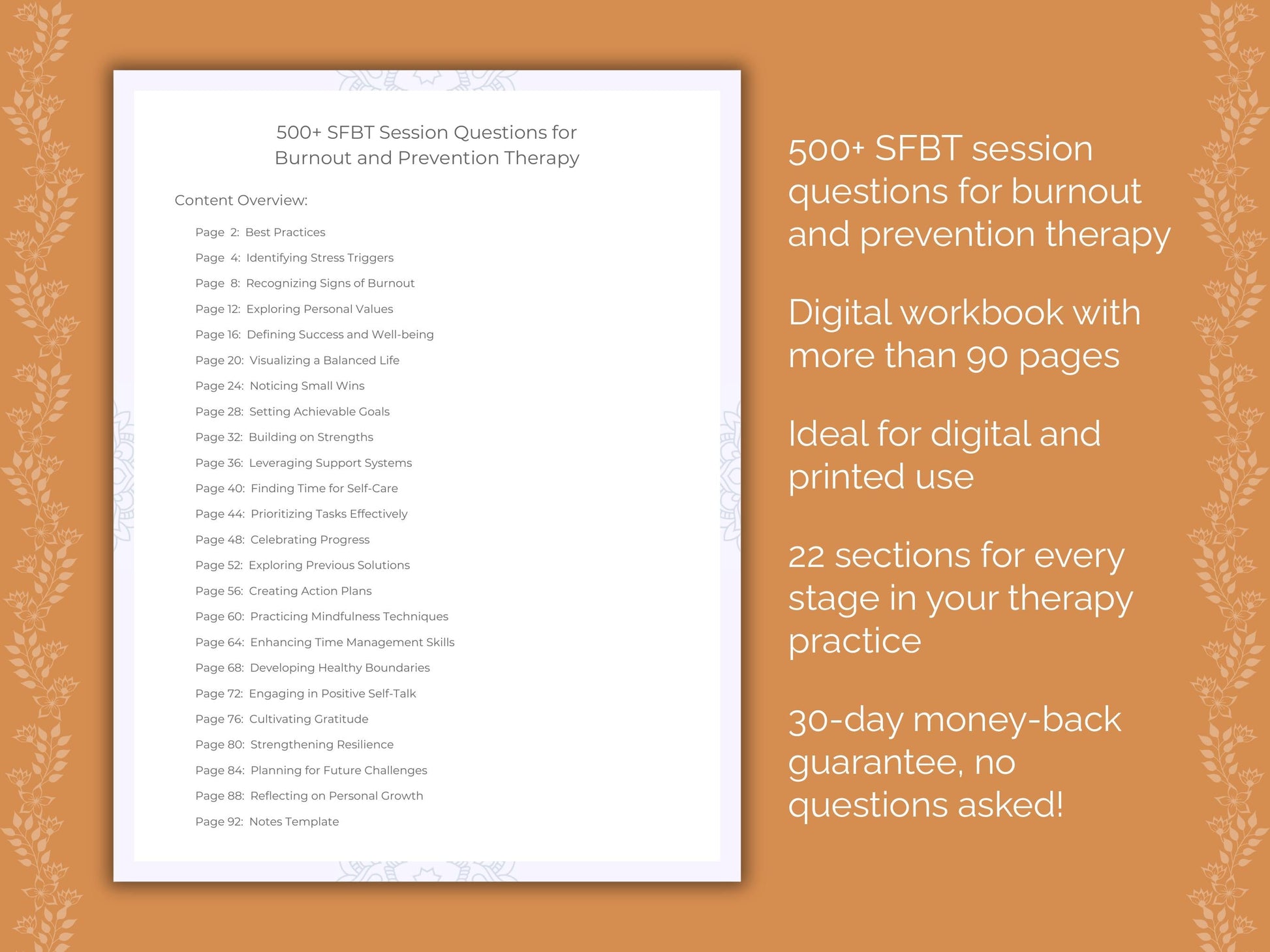 Burnout and Prevention Solution-Focused Brief Therapy (SFBT) Therapist Worksheets