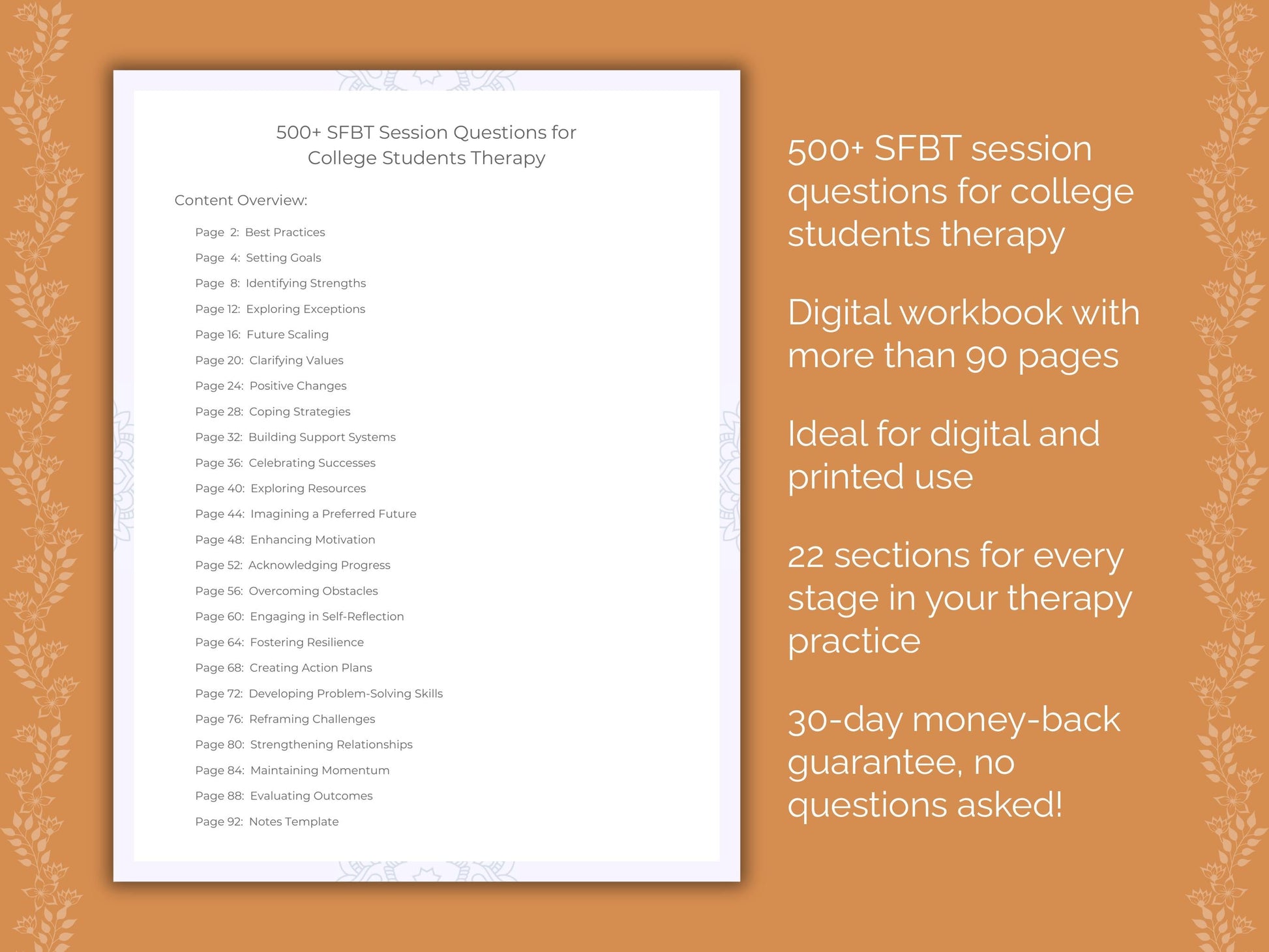 College Students Solution-Focused Brief Therapy (SFBT) Therapist Worksheets
