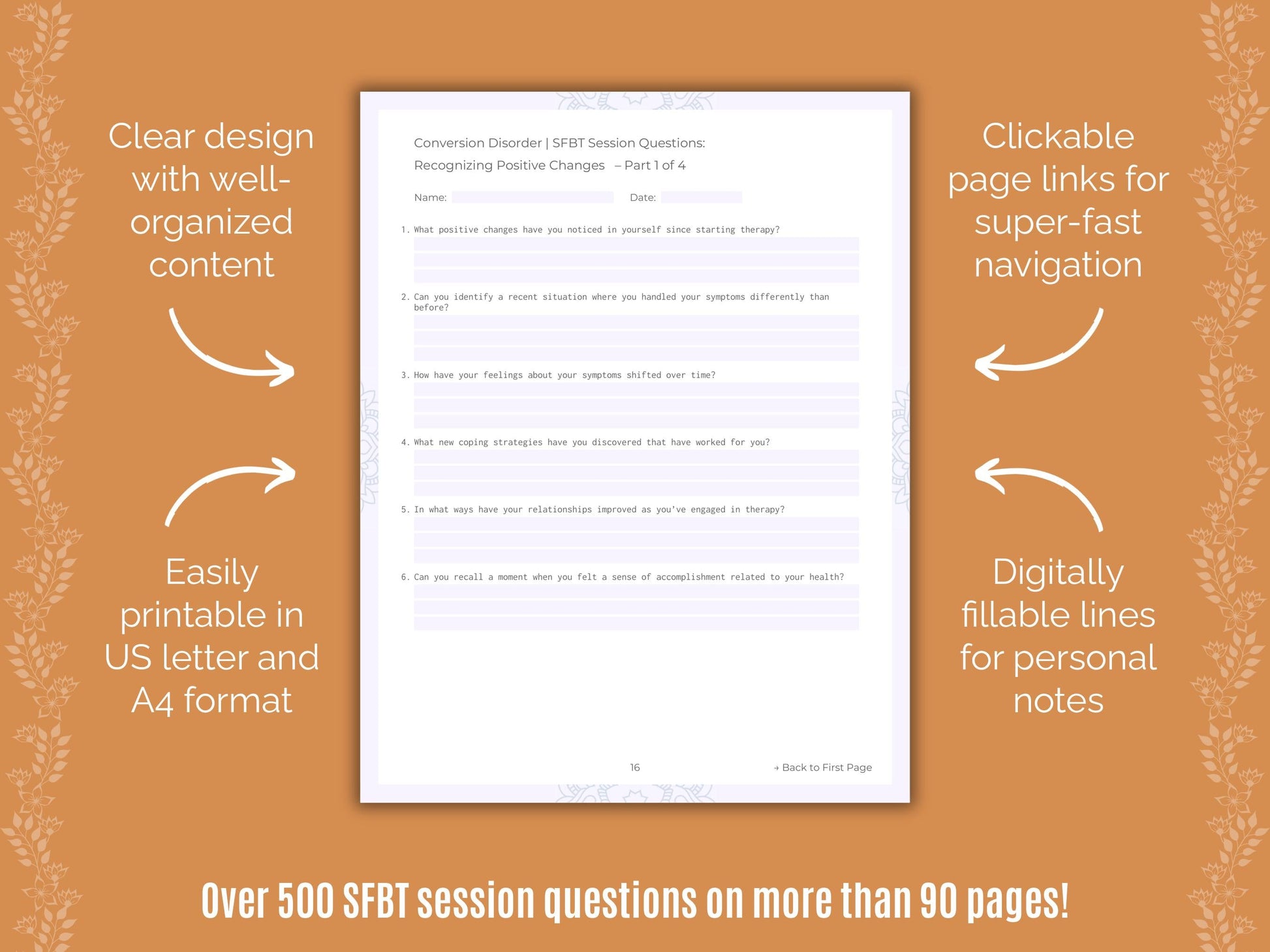 Conversion Disorder Solution-Focused Brief Therapy (SFBT) Counseling Templates