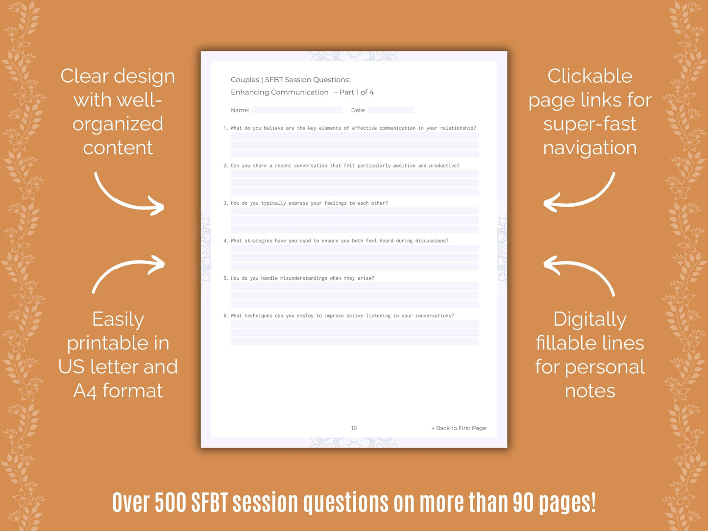 Couples Solution-Focused Brief Therapy (SFBT) Counseling Templates