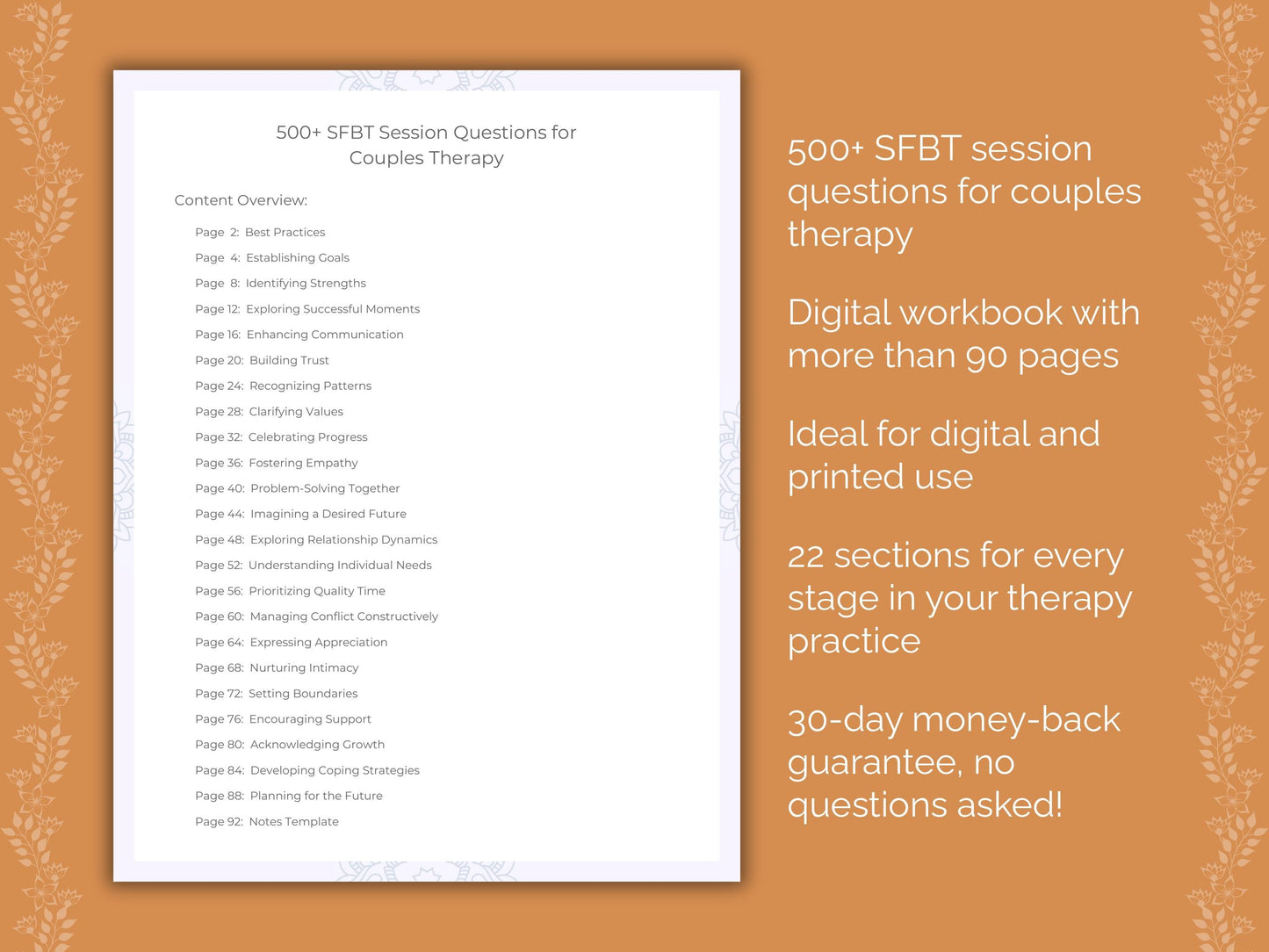 Couples Solution-Focused Brief Therapy (SFBT) Therapist Worksheets