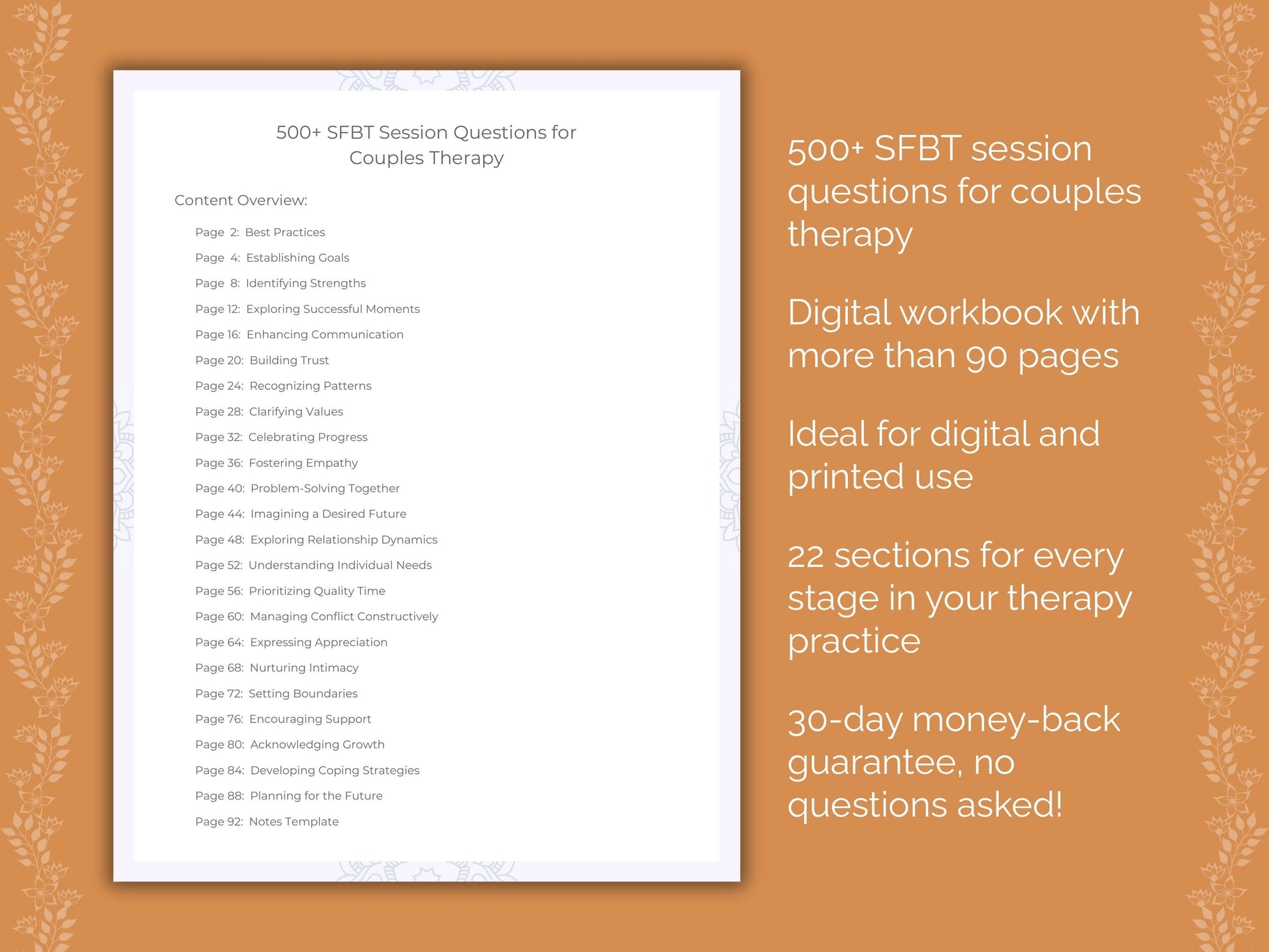 Couples Solution-Focused Brief Therapy (SFBT) Therapist Worksheets