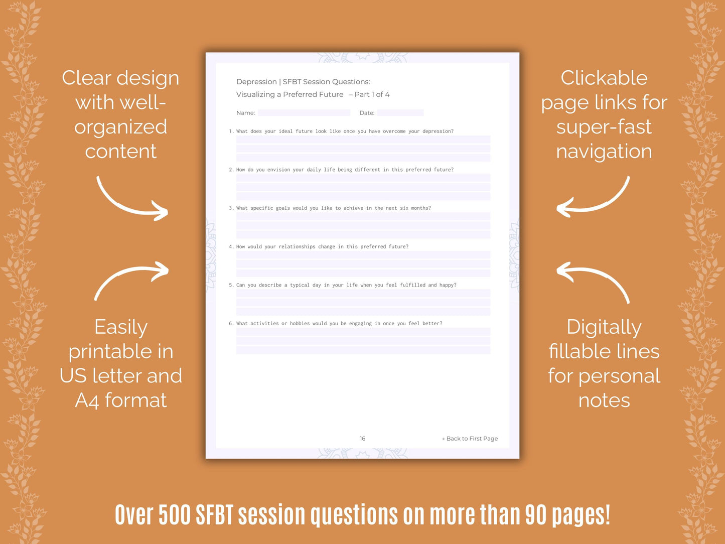 Depression Solution-Focused Brief Therapy (SFBT) Counseling Templates