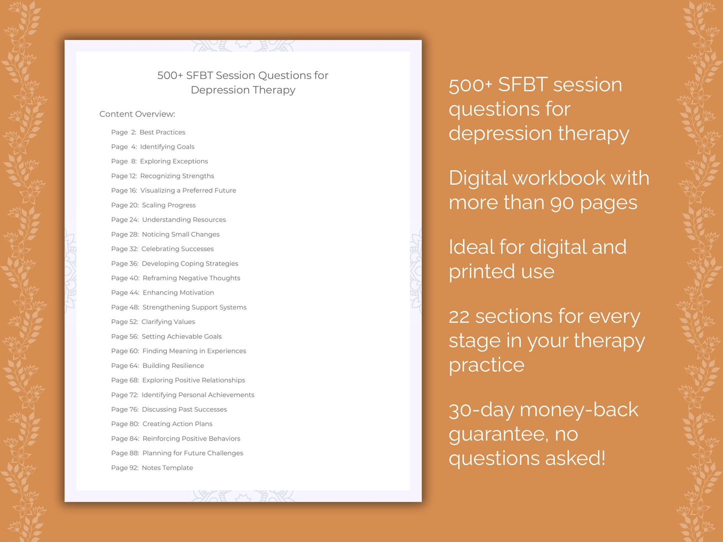 Depression Solution-Focused Brief Therapy (SFBT) Therapist Worksheets