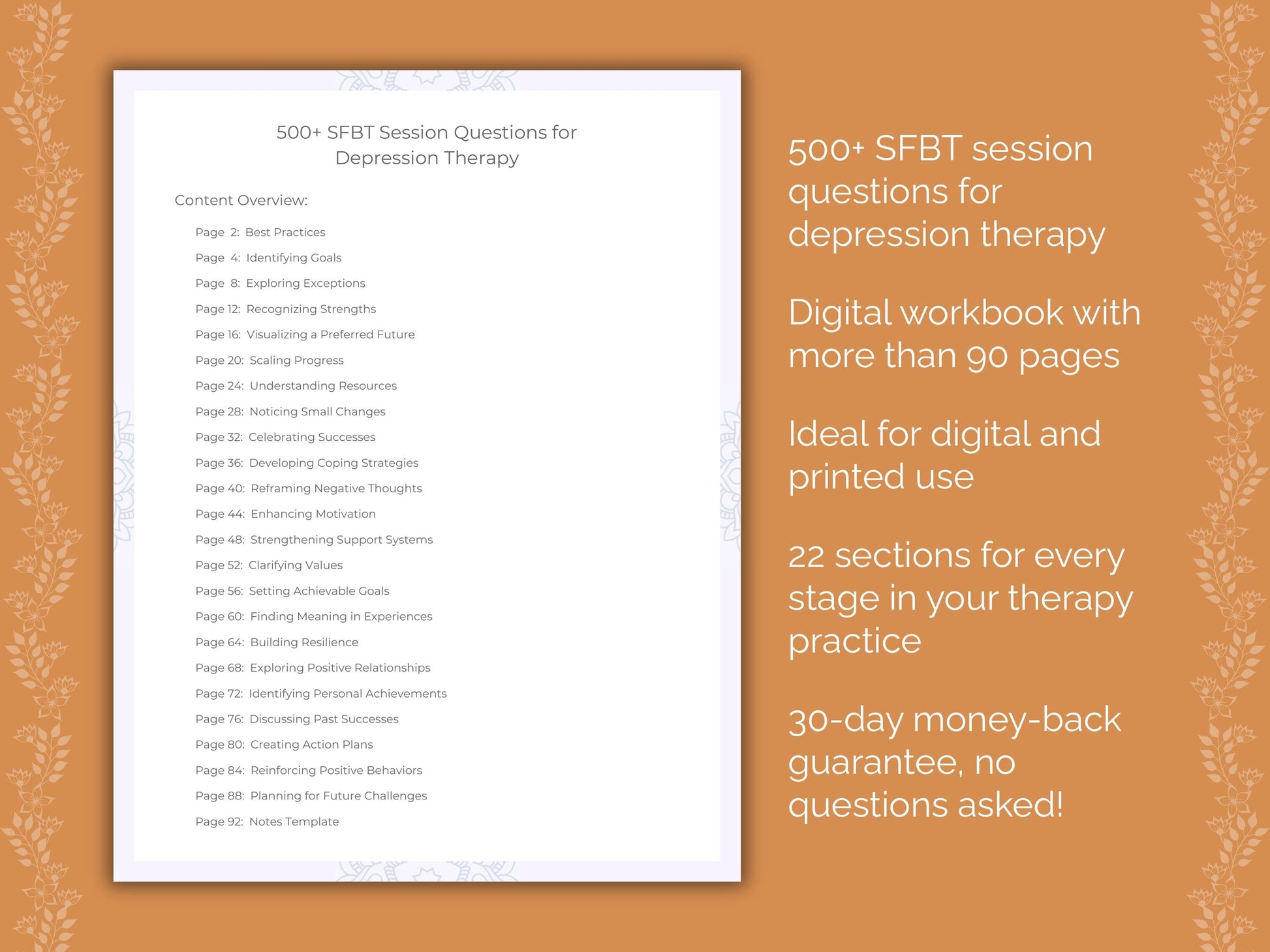 Depression Solution-Focused Brief Therapy (SFBT) Therapist Worksheets