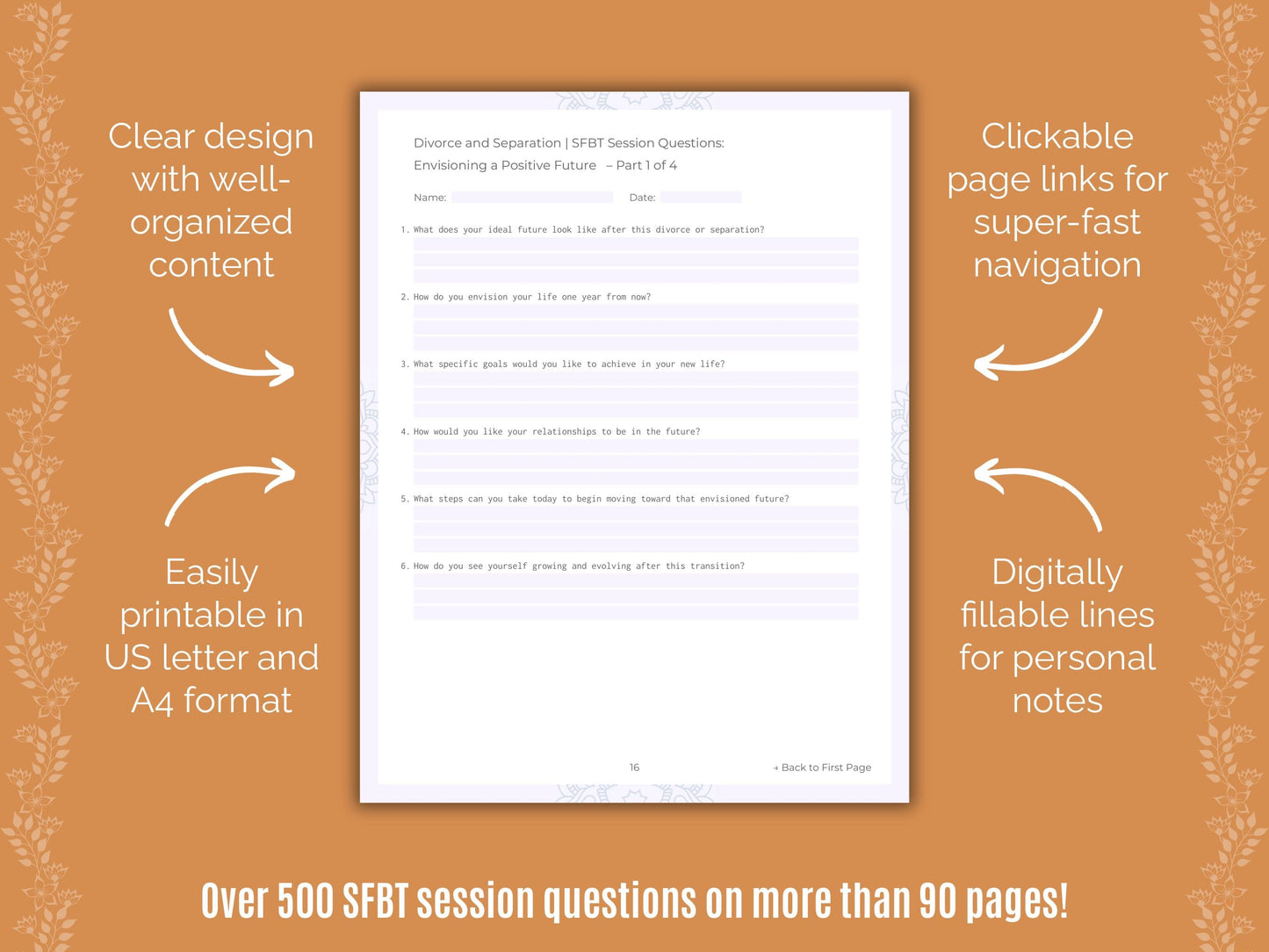 Divorce and Separation Solution-Focused Brief Therapy (SFBT) Counseling Templates