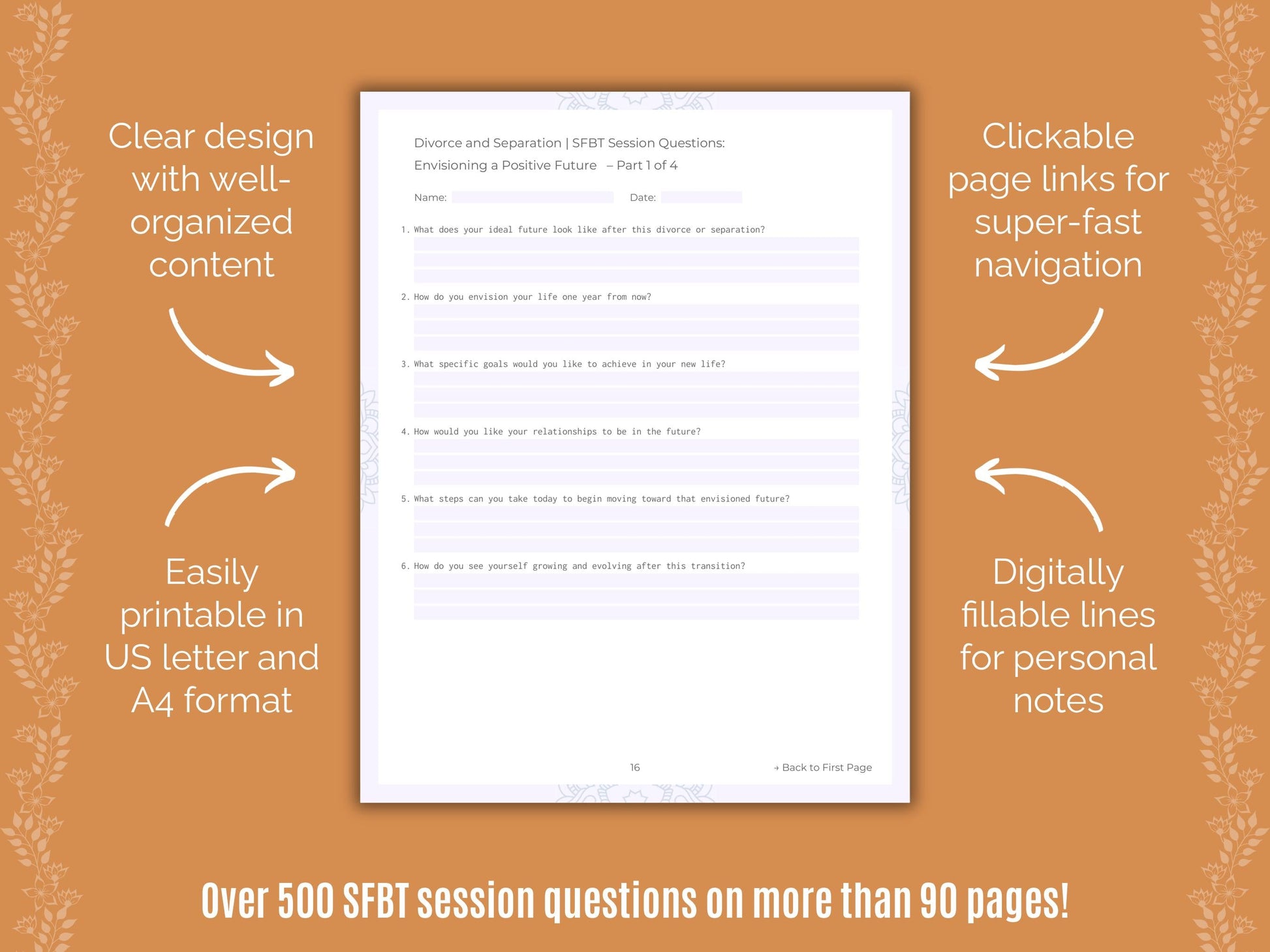 Divorce and Separation Solution-Focused Brief Therapy (SFBT) Counseling Templates