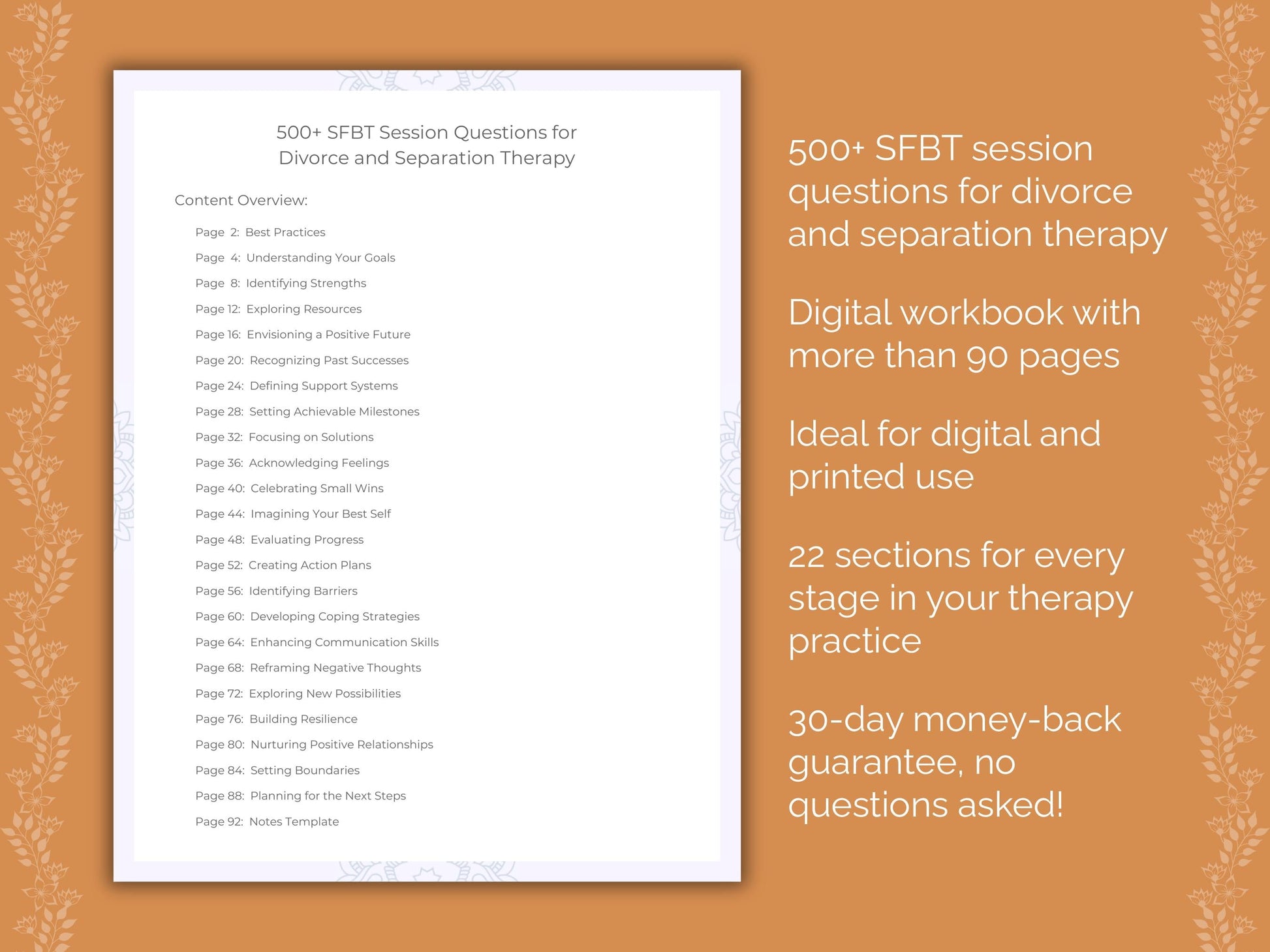 Divorce and Separation Solution-Focused Brief Therapy (SFBT) Therapist Worksheets