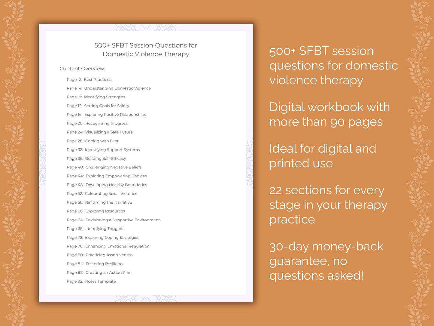 Domestic Violence Solution-Focused Brief Therapy (SFBT) Therapist Worksheets