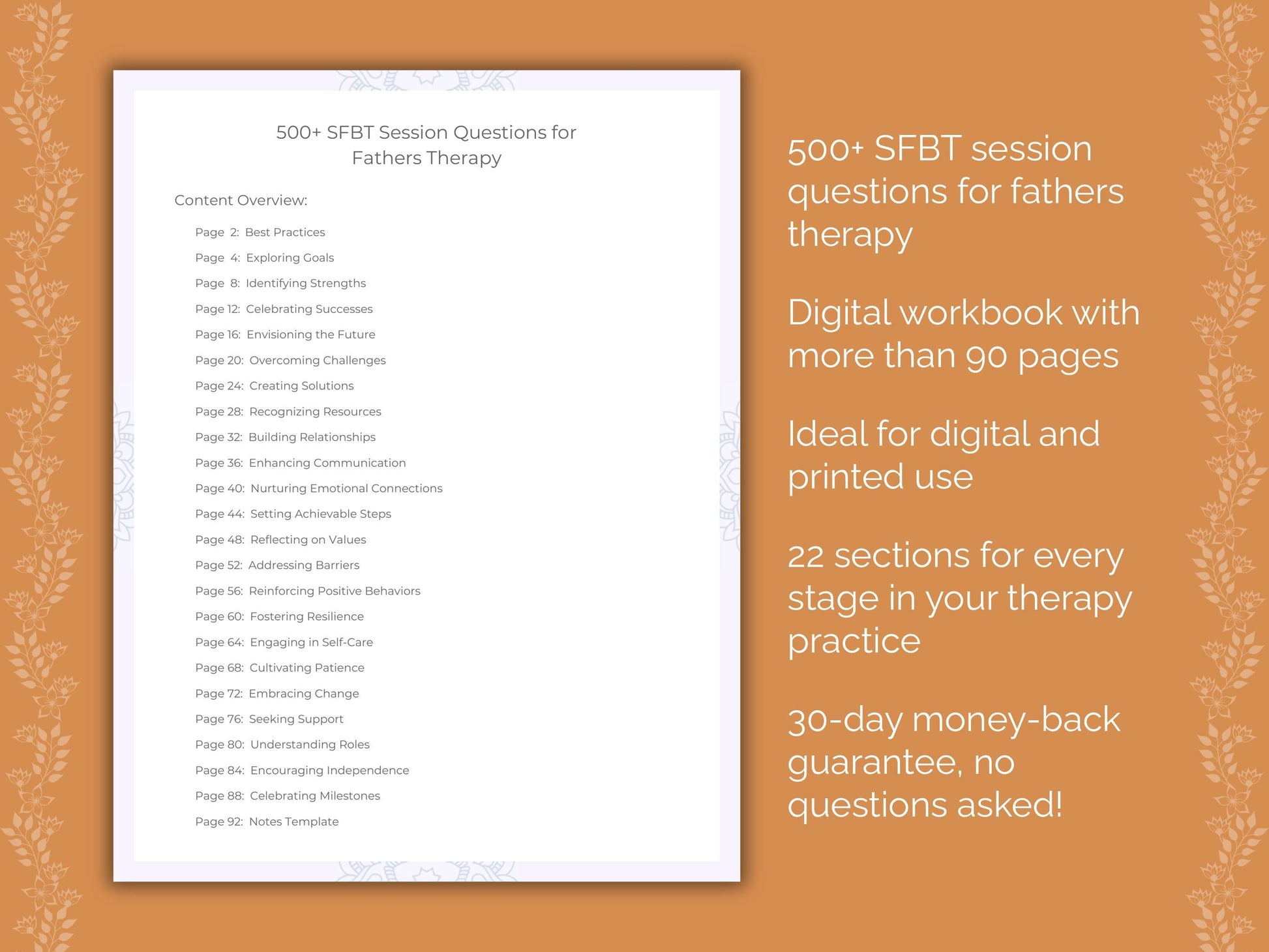 Fathers Solution-Focused Brief Therapy (SFBT) Therapist Worksheets