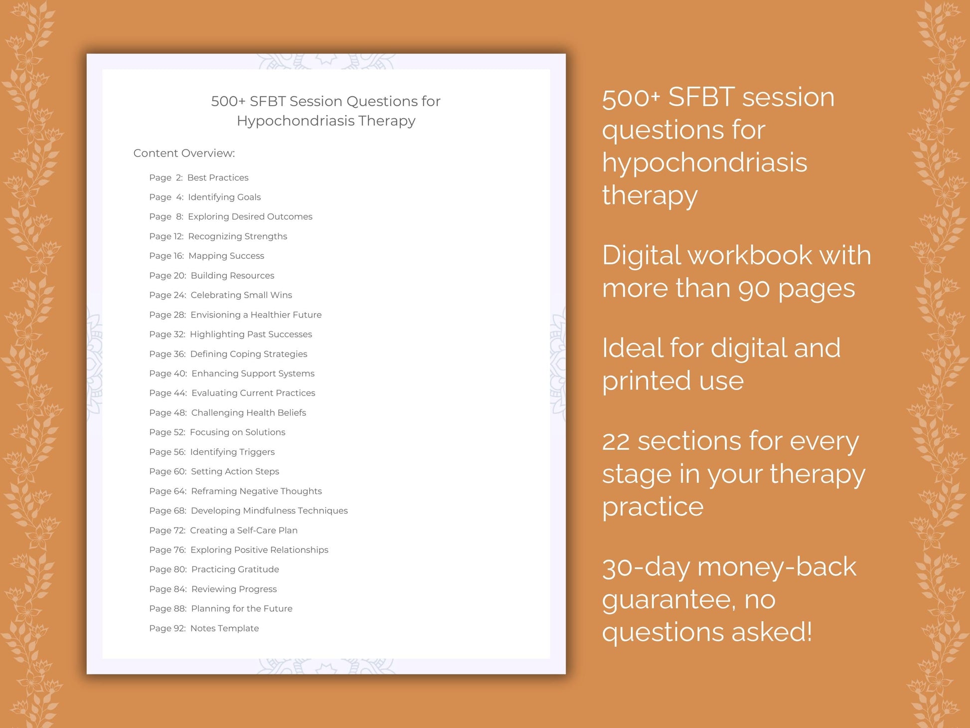Hypochondriasis Solution-Focused Brief Therapy (SFBT) Therapist Worksheets