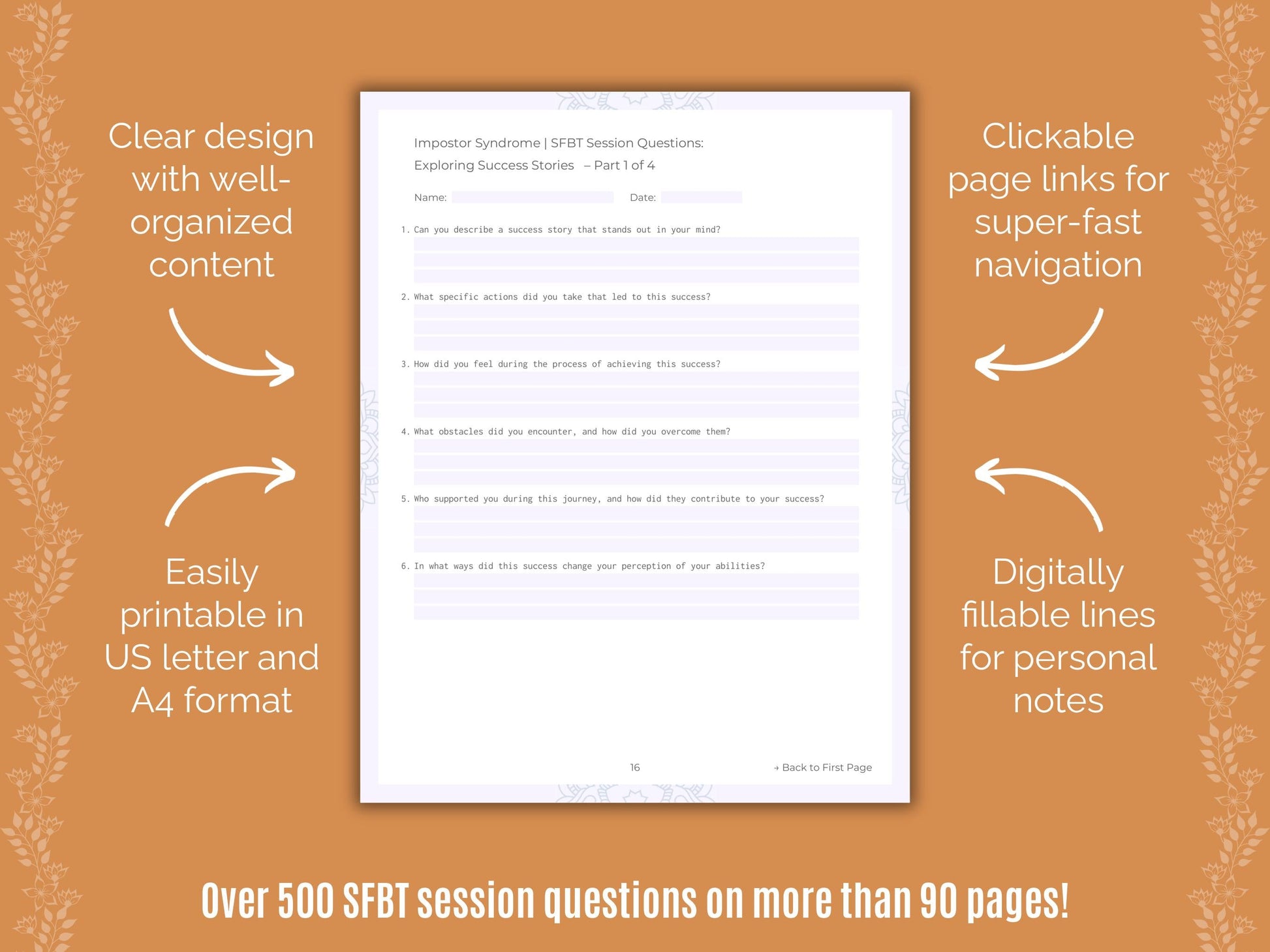Impostor Syndrome Solution-Focused Brief Therapy (SFBT) Counseling Templates