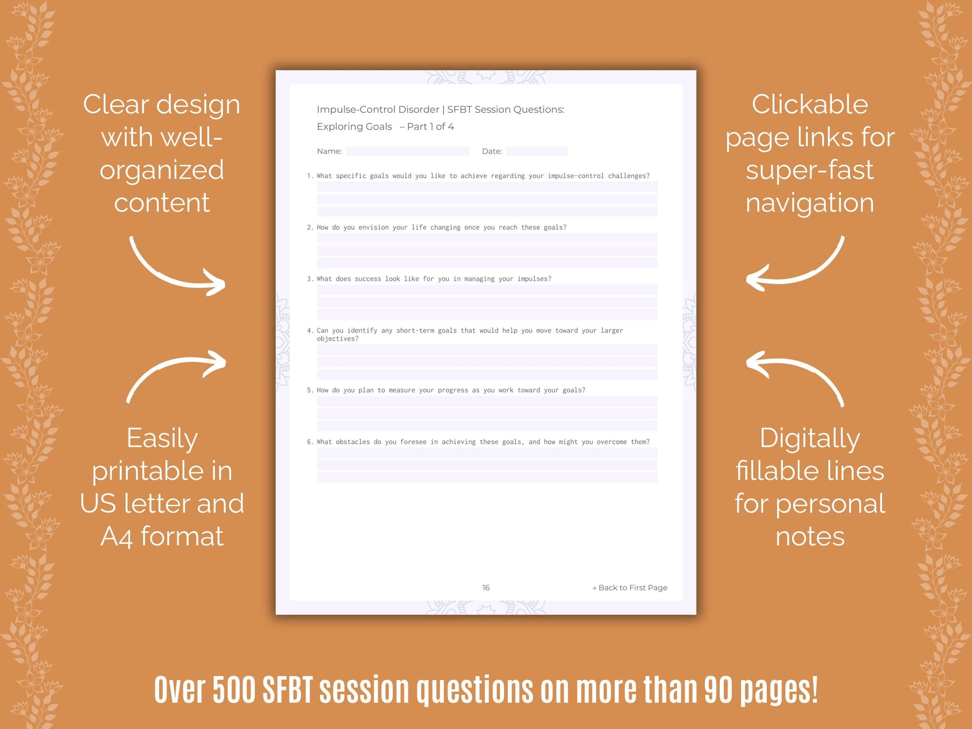 Impulse-Control Disorder (ICD) Solution-Focused Brief Therapy (SFBT) Counseling Templates