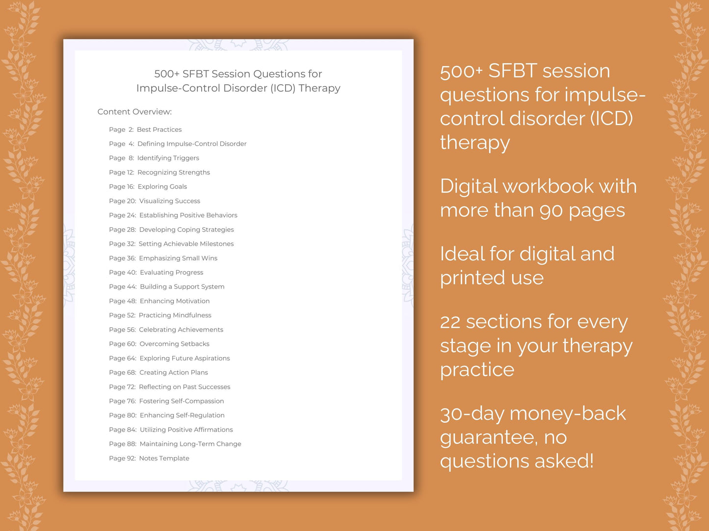Impulse-Control Disorder (ICD) Solution-Focused Brief Therapy (SFBT) Therapist Worksheets