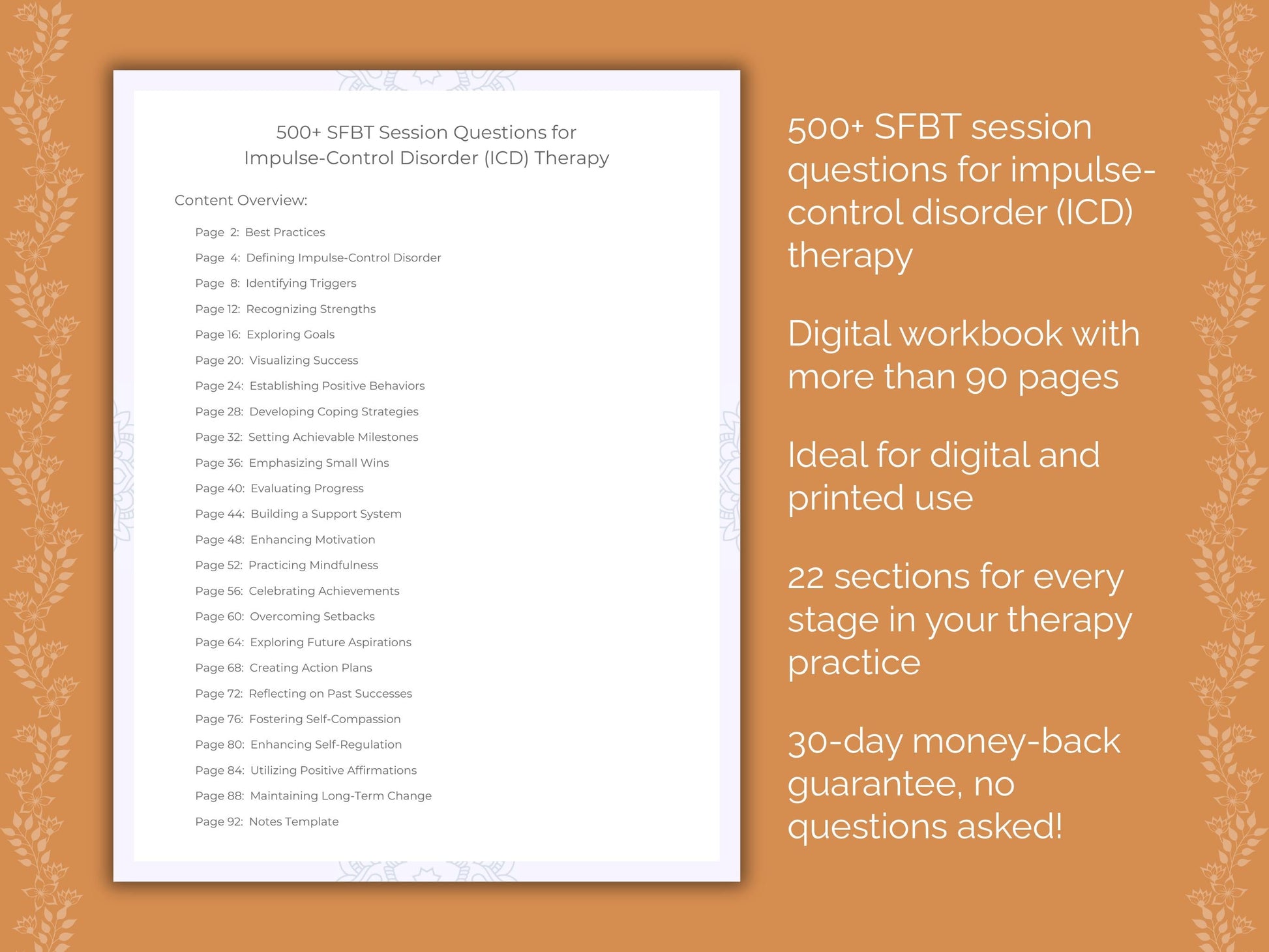 Impulse-Control Disorder (ICD) Solution-Focused Brief Therapy (SFBT) Therapist Worksheets