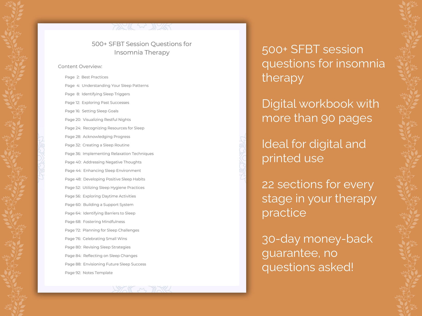 Insomnia Solution-Focused Brief Therapy (SFBT) Therapist Worksheets