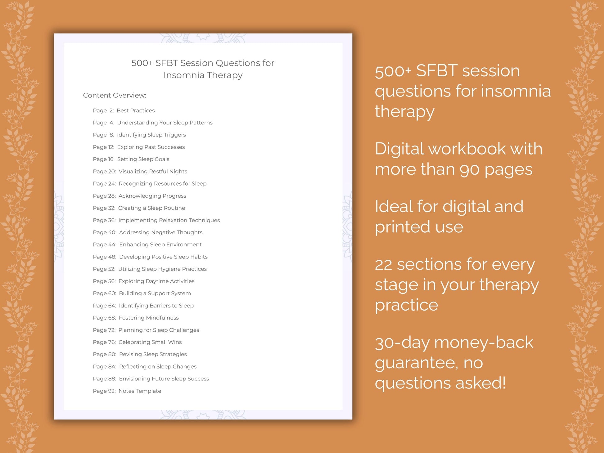 Insomnia Solution-Focused Brief Therapy (SFBT) Therapist Worksheets