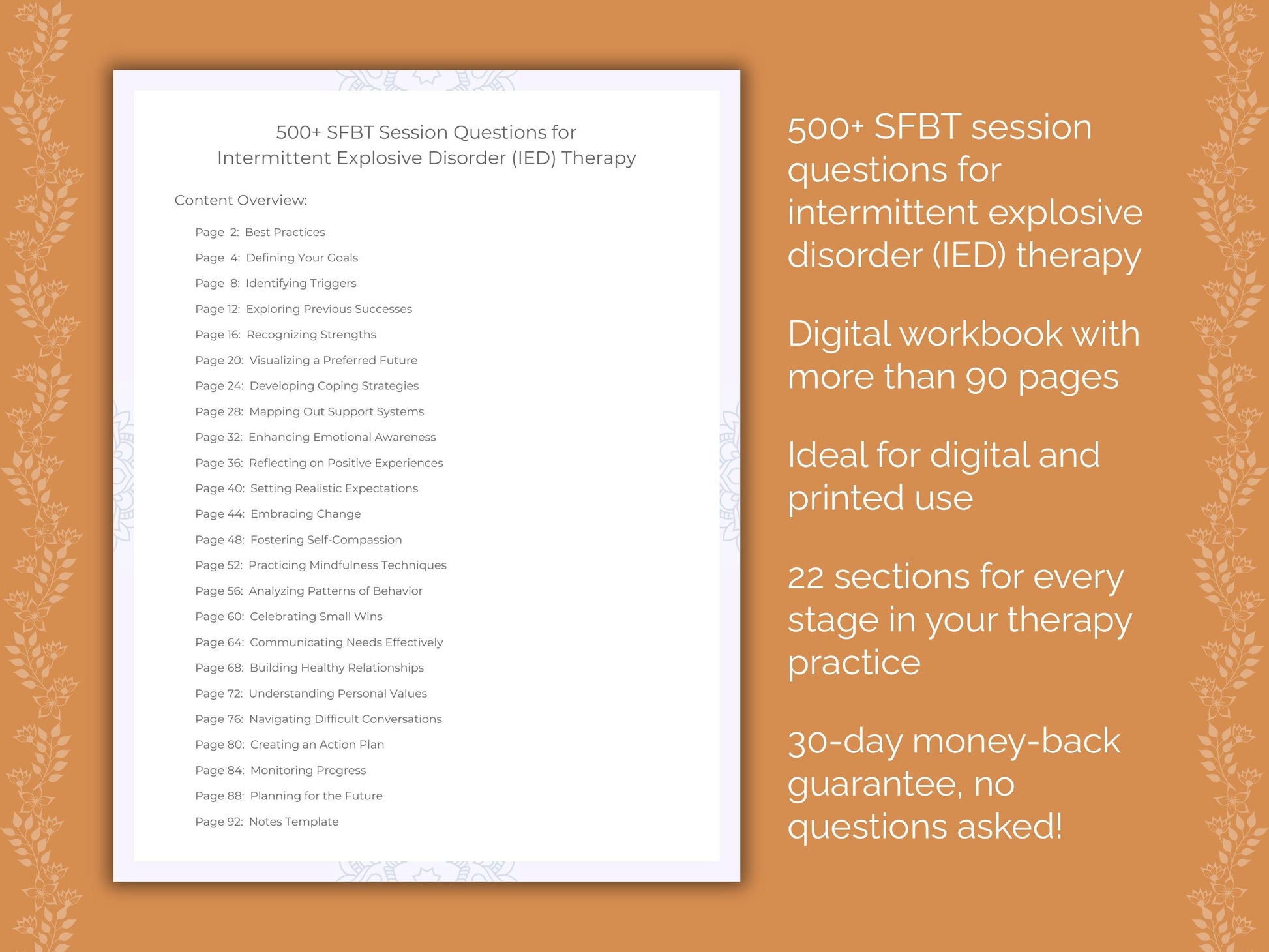 Intermittent Explosive Disorder (IED) Solution-Focused Brief Therapy (SFBT) Therapist Worksheets