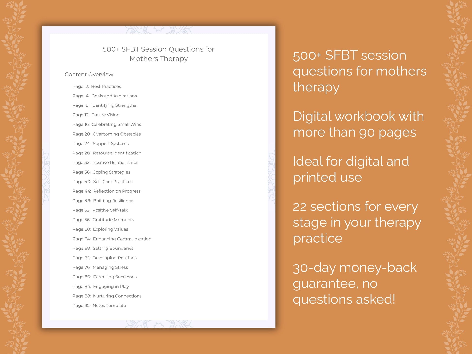 Mothers Solution-Focused Brief Therapy (SFBT) Therapist Worksheets