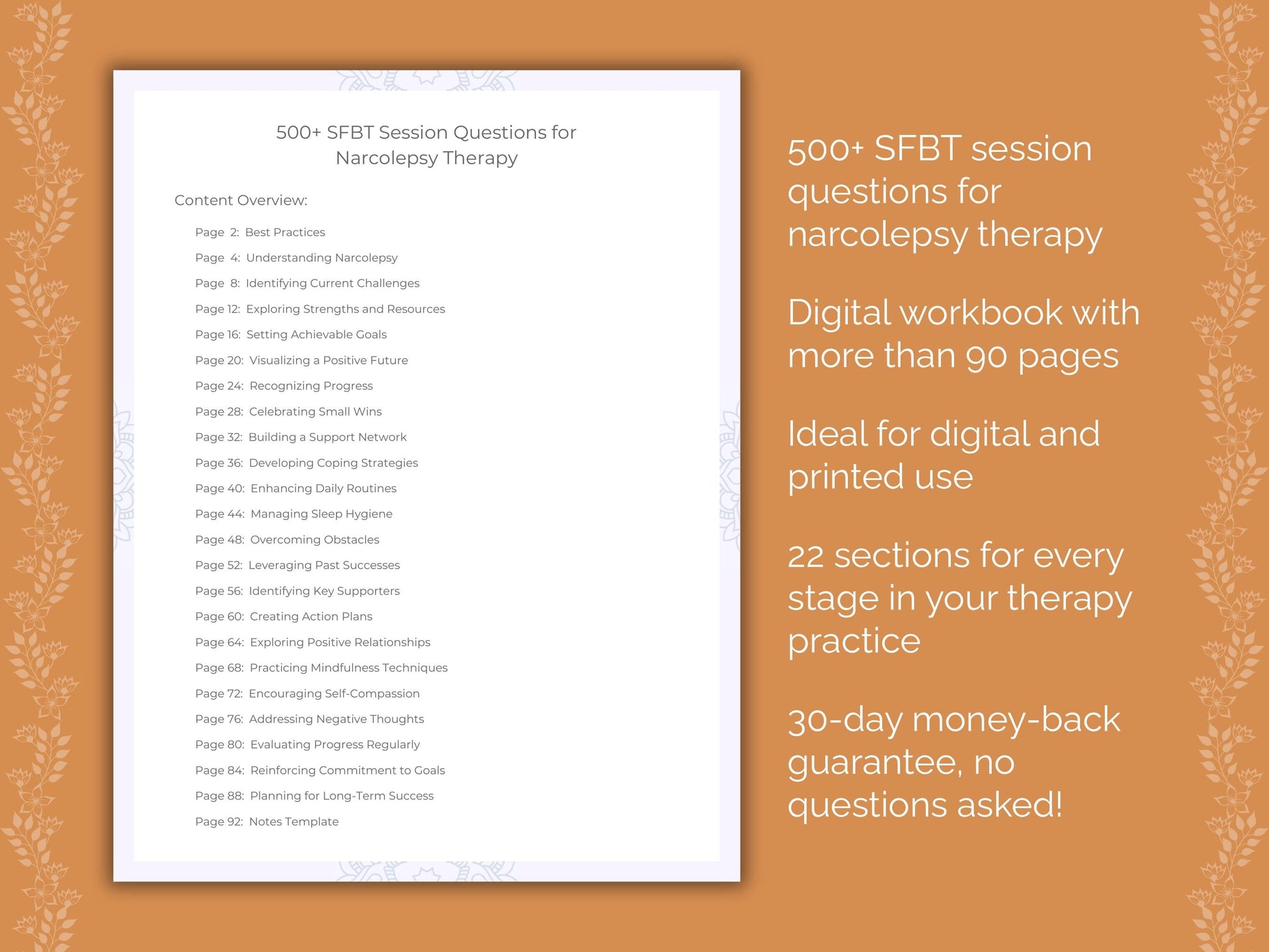 Narcolepsy Solution-Focused Brief Therapy (SFBT) Therapist Worksheets