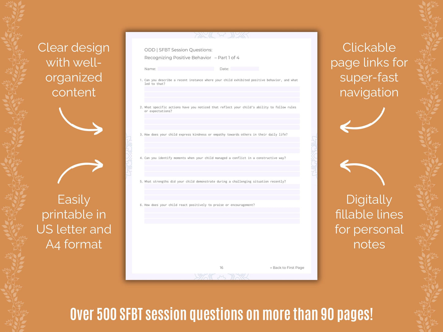 Oppositional Defiant Disorder (ODD) Solution-Focused Brief Therapy (SFBT) Counseling Templates