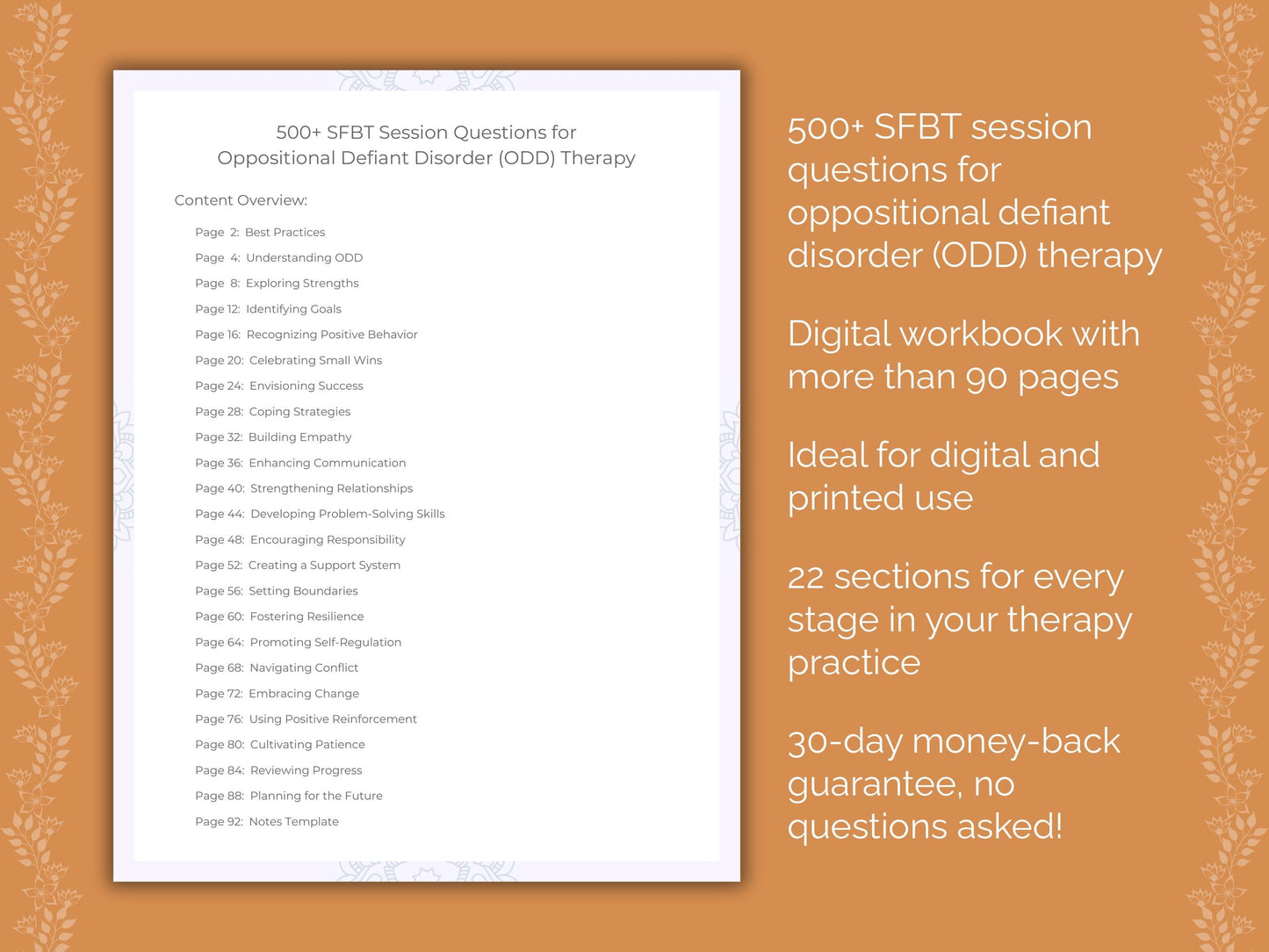 Oppositional Defiant Disorder (ODD) Solution-Focused Brief Therapy (SFBT) Therapist Worksheets