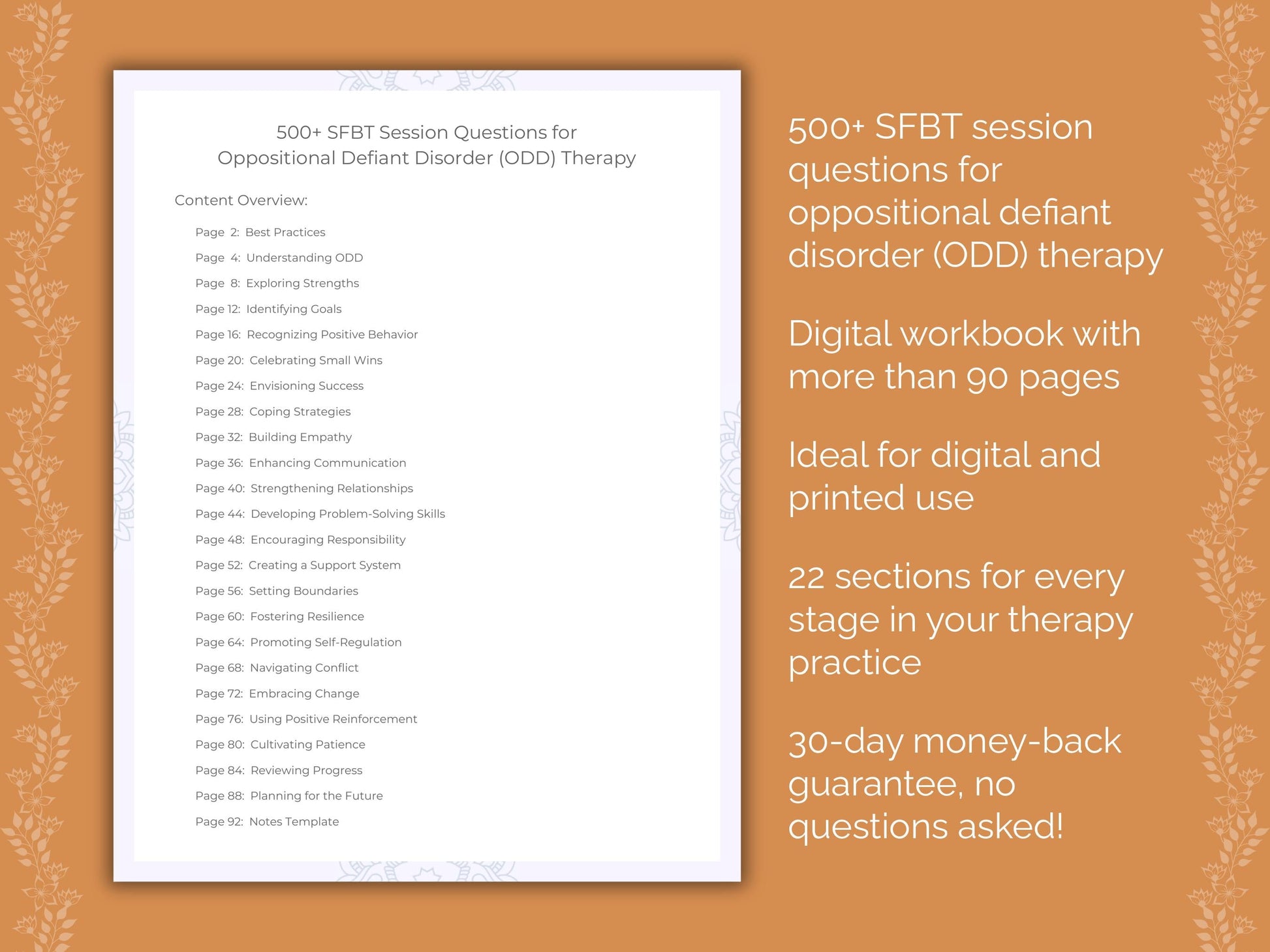 Oppositional Defiant Disorder (ODD) Solution-Focused Brief Therapy (SFBT) Therapist Worksheets