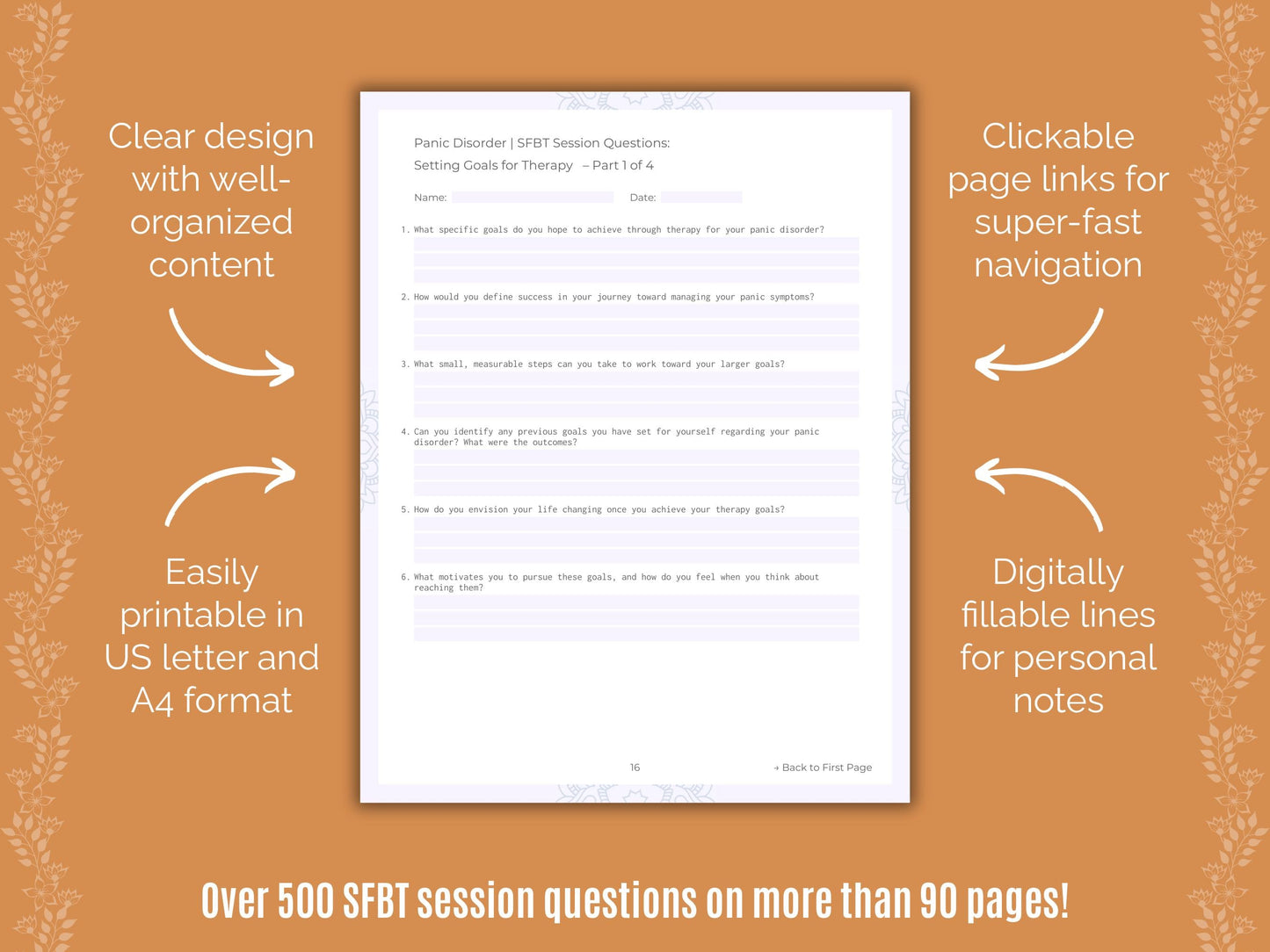 Panic Disorder Solution-Focused Brief Therapy (SFBT) Counseling Templates