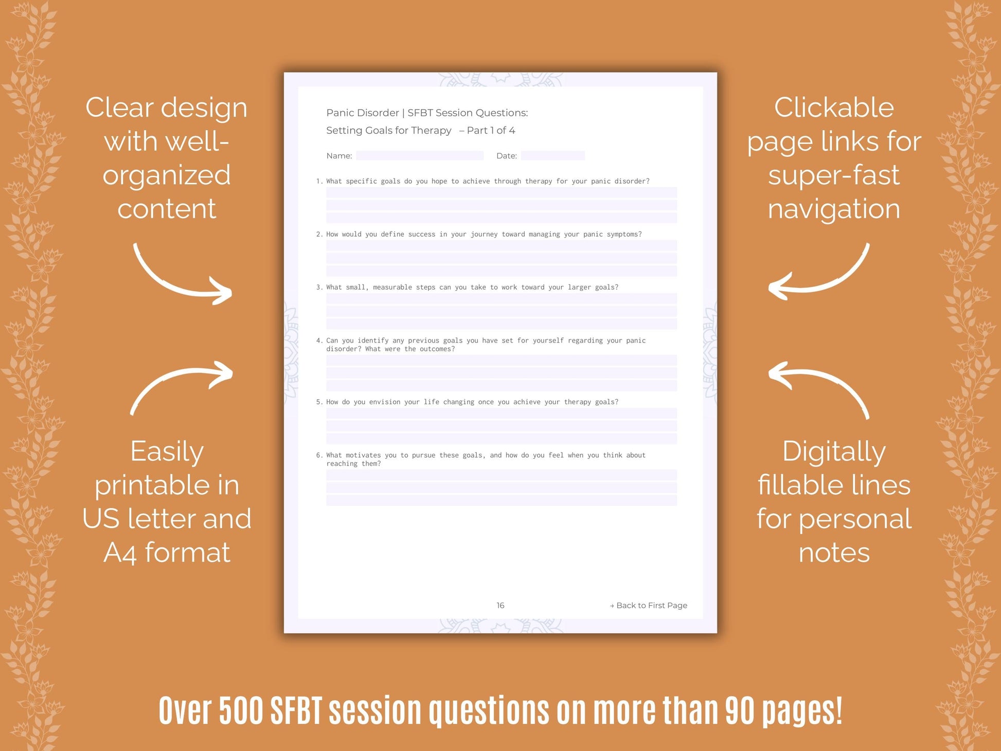 Panic Disorder Solution-Focused Brief Therapy (SFBT) Counseling Templates
