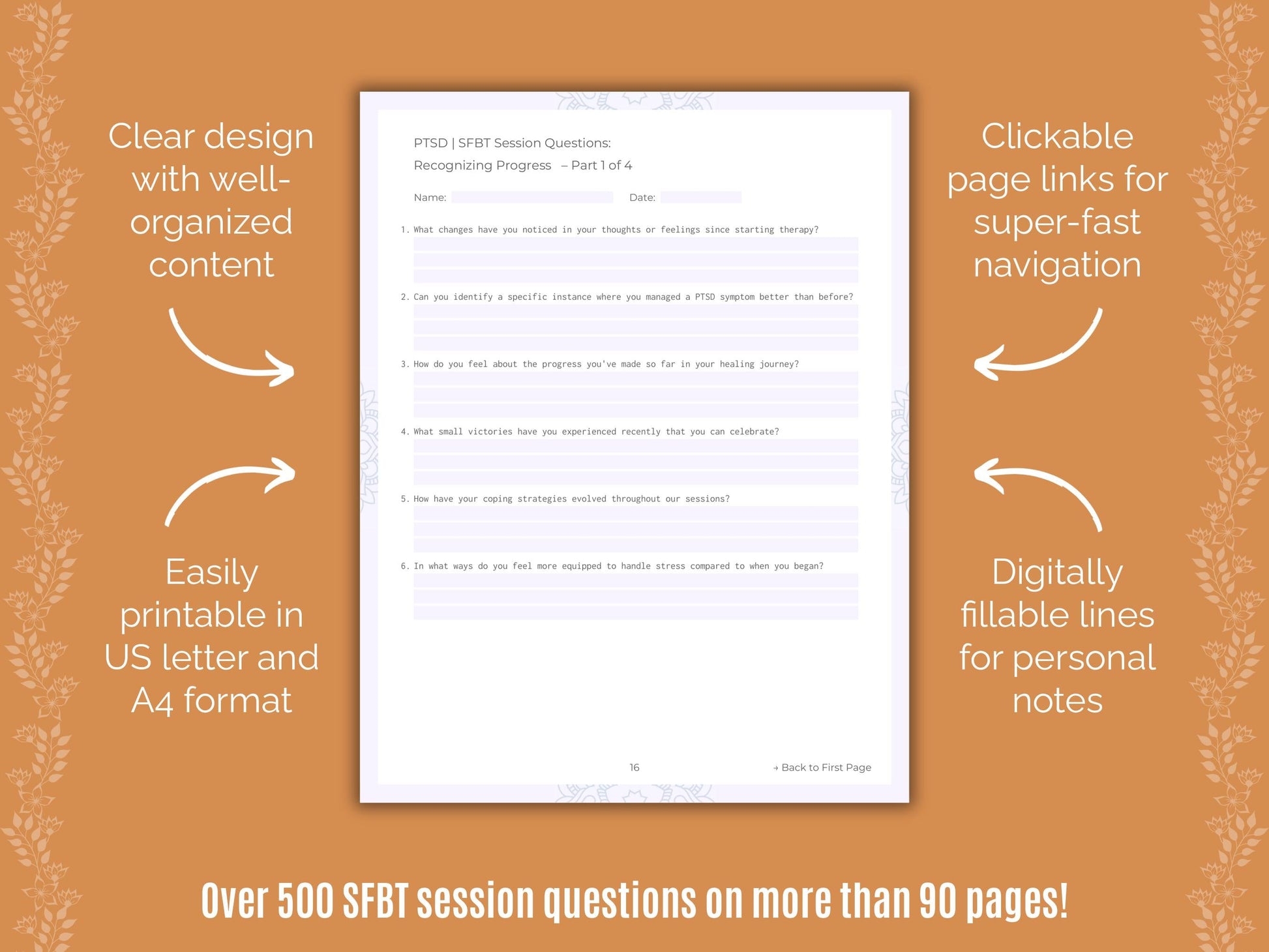 Post-Traumatic Stress Disorder (PTSD) Solution-Focused Brief Therapy (SFBT) Counseling Templates