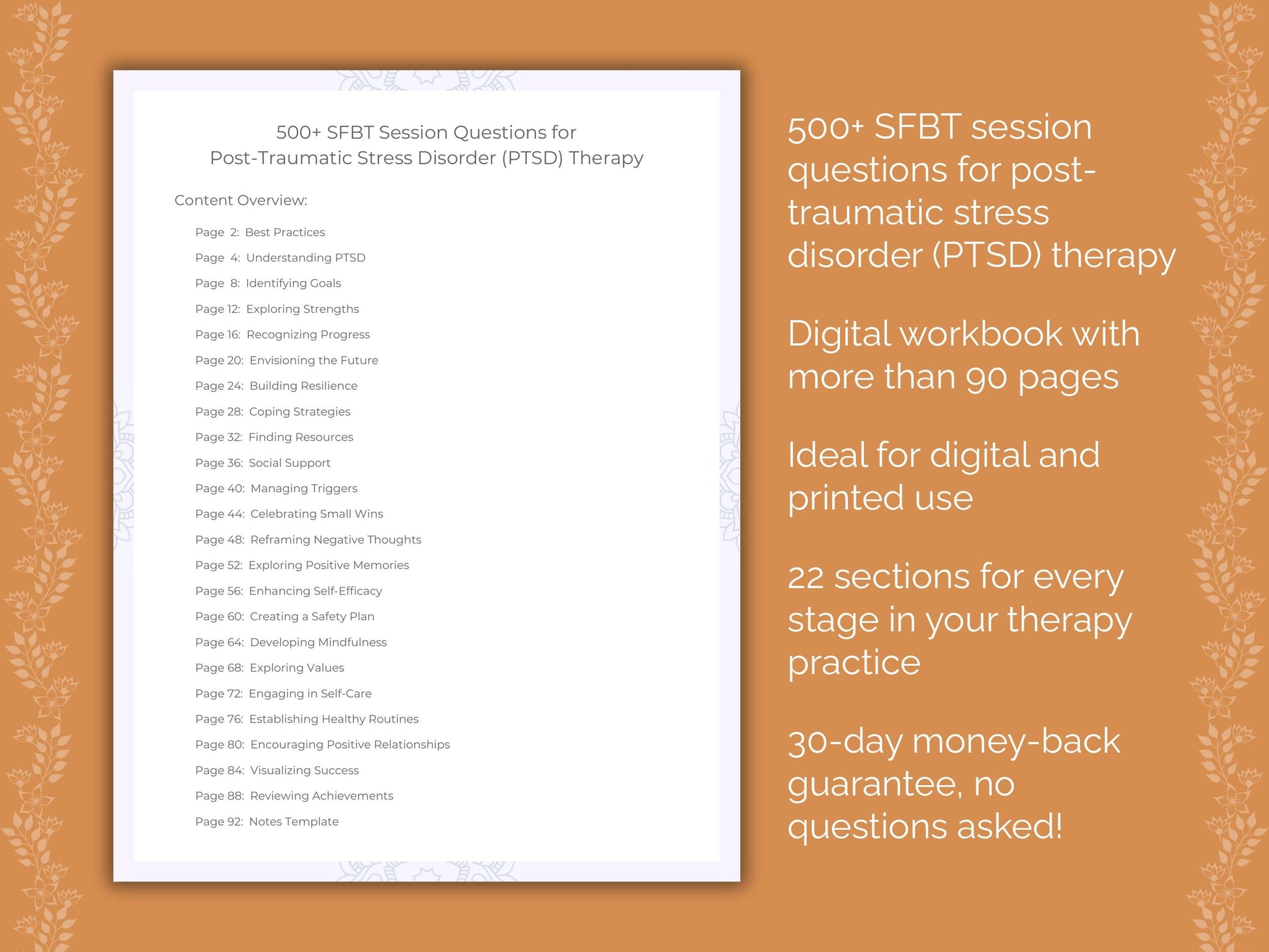 Post-Traumatic Stress Disorder (PTSD) Solution-Focused Brief Therapy (SFBT) Therapist Worksheets
