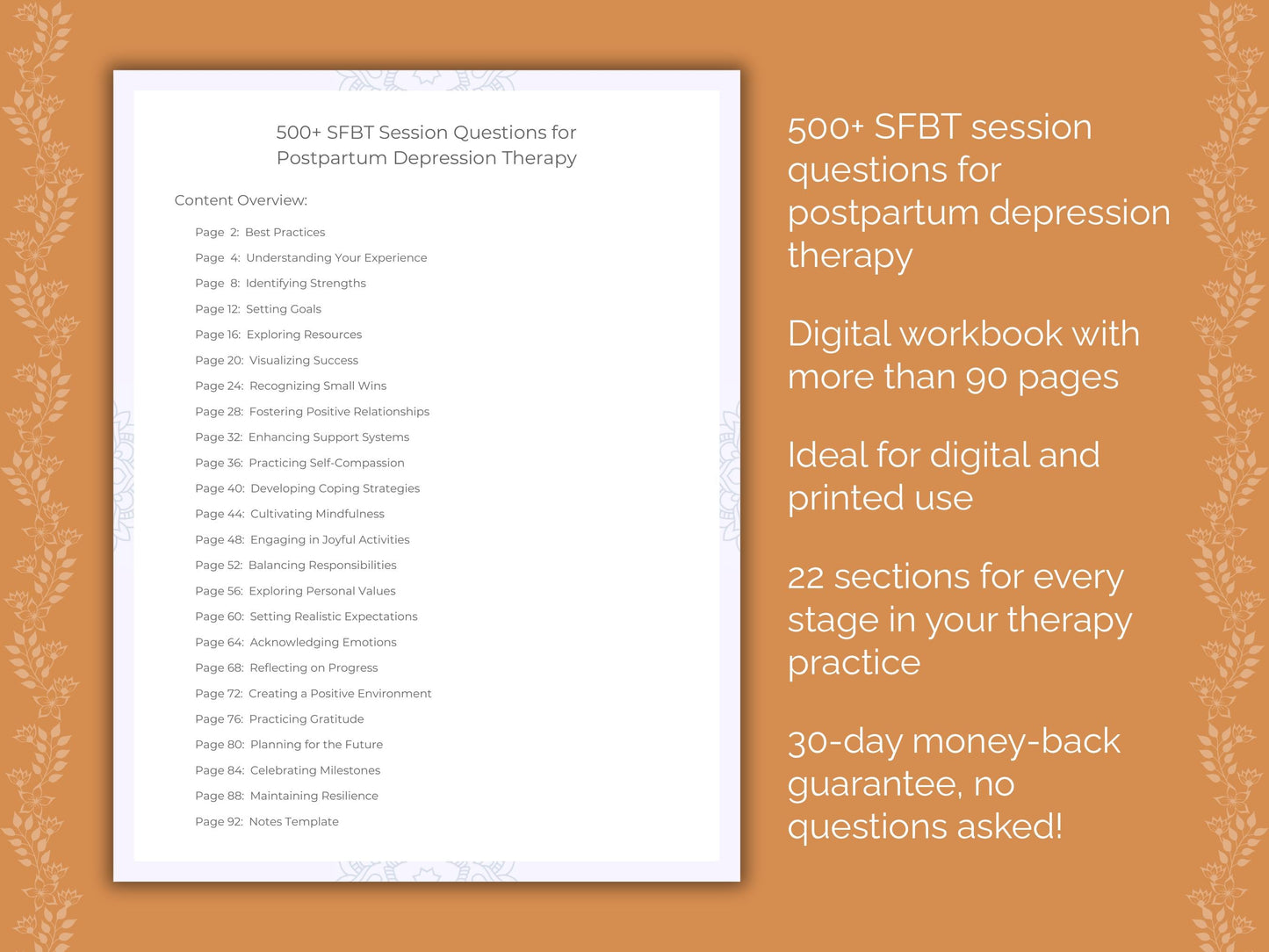 Postpartum Depression Solution-Focused Brief Therapy (SFBT) Therapist Worksheets