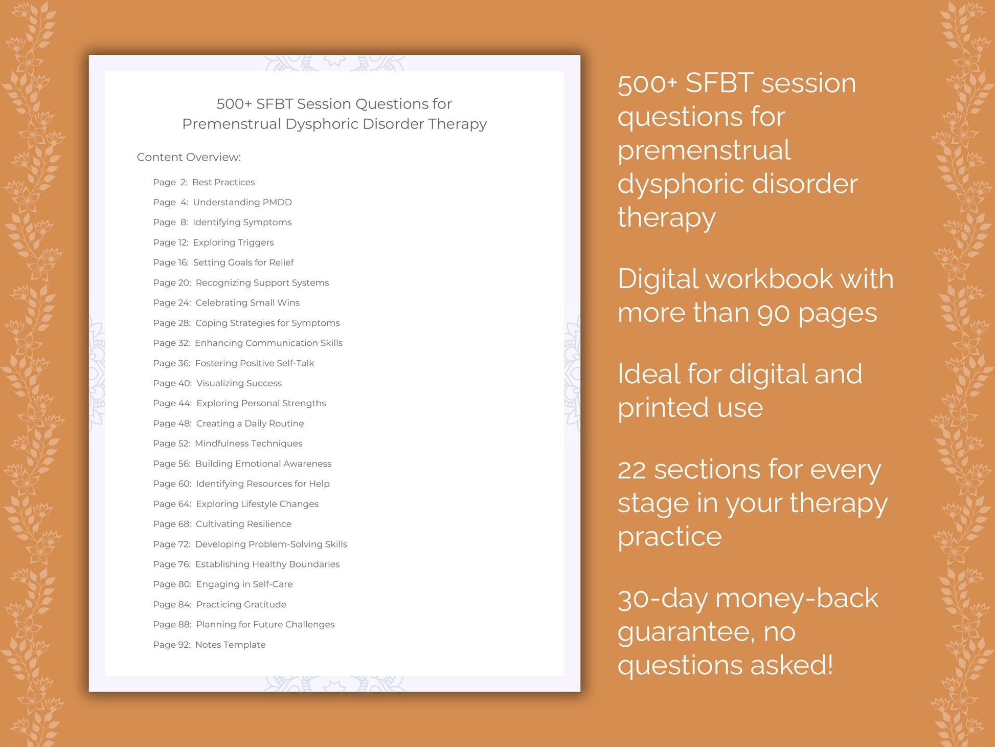 Premenstrual Dysphoric Disorder Solution-Focused Brief Therapy (SFBT) Therapist Worksheets