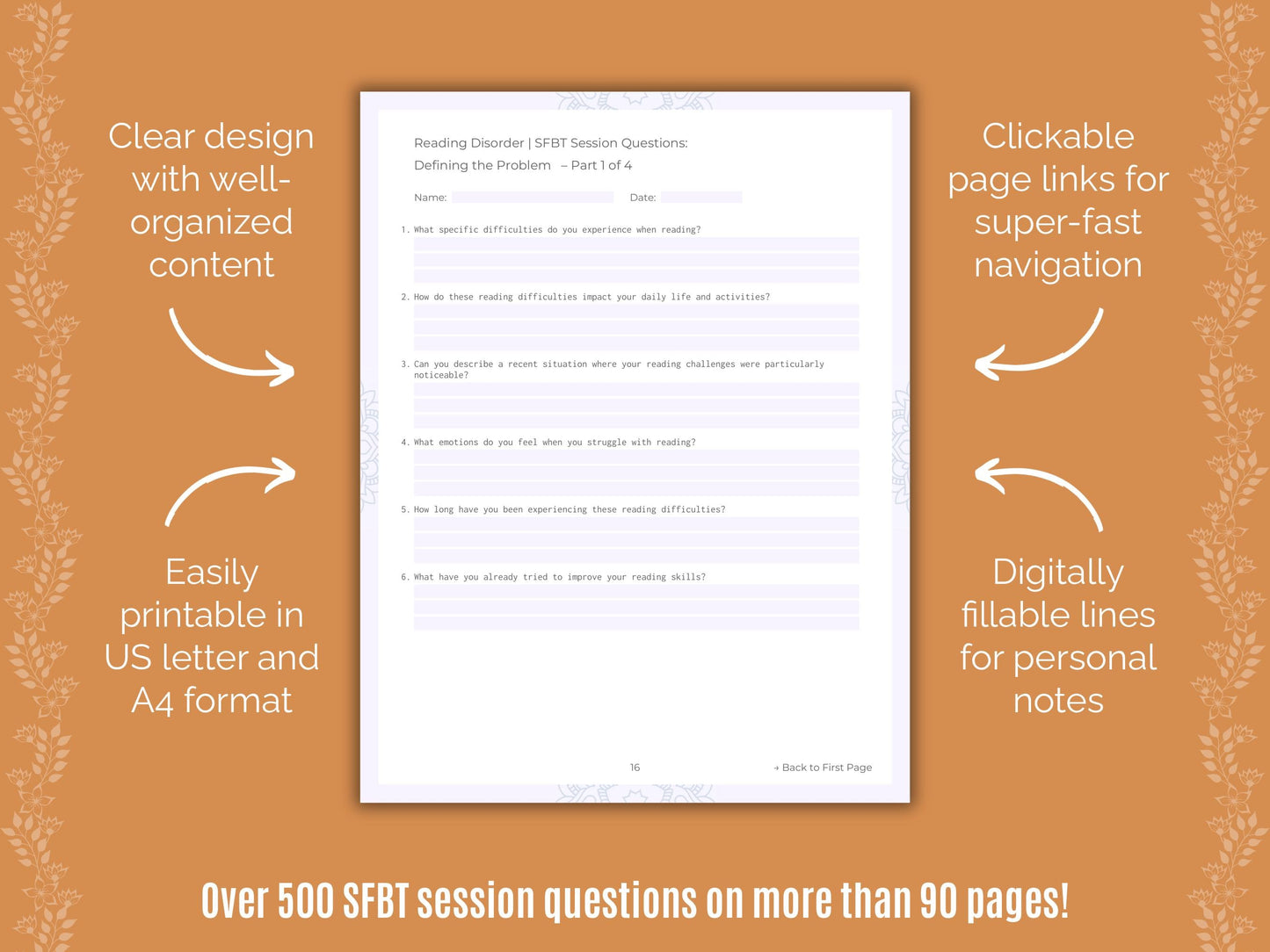 Reading Disorder Solution-Focused Brief Therapy (SFBT) Counseling Templates