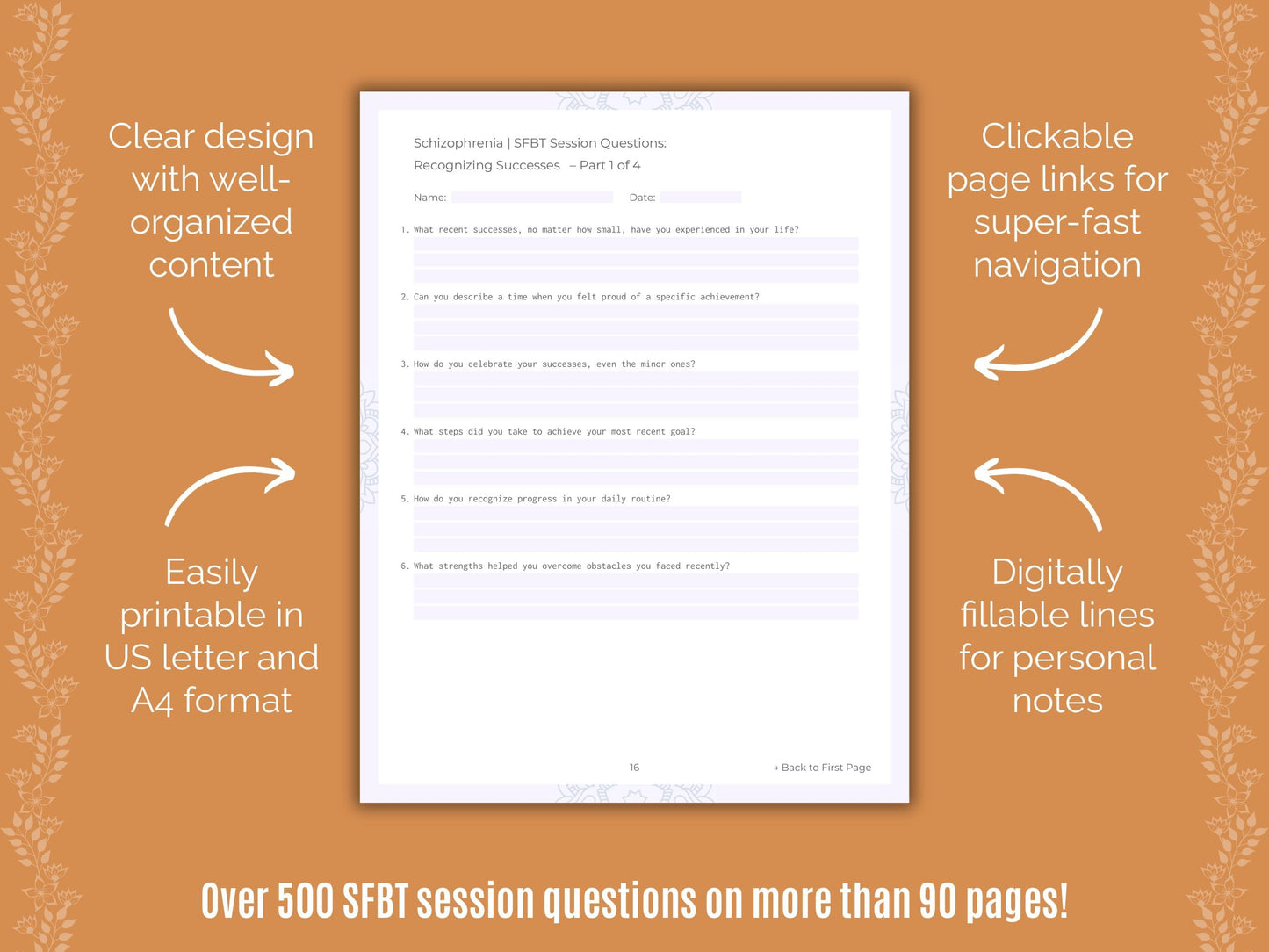 Schizophrenia Solution-Focused Brief Therapy (SFBT) Counseling Templates