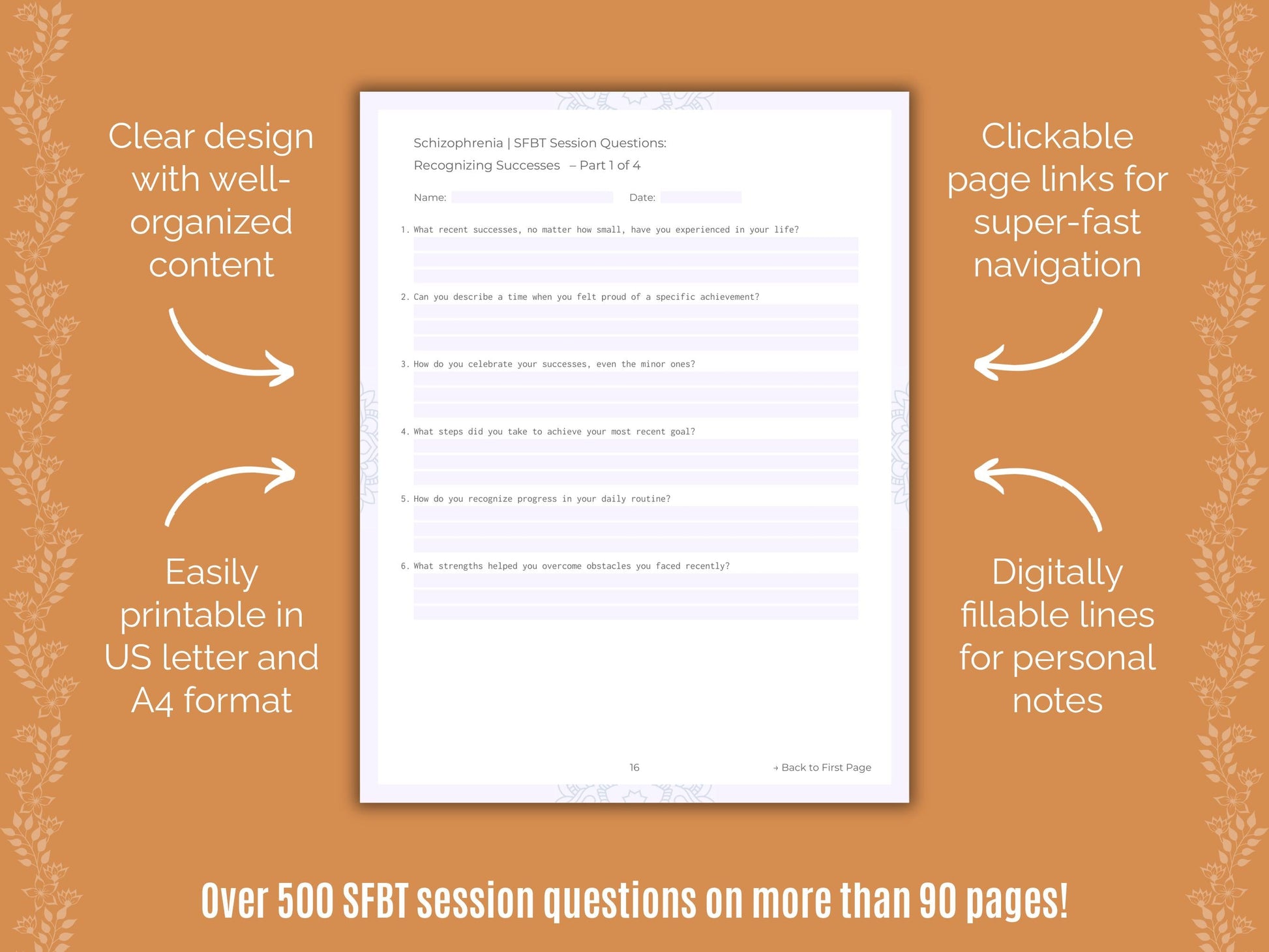 Schizophrenia Solution-Focused Brief Therapy (SFBT) Counseling Templates