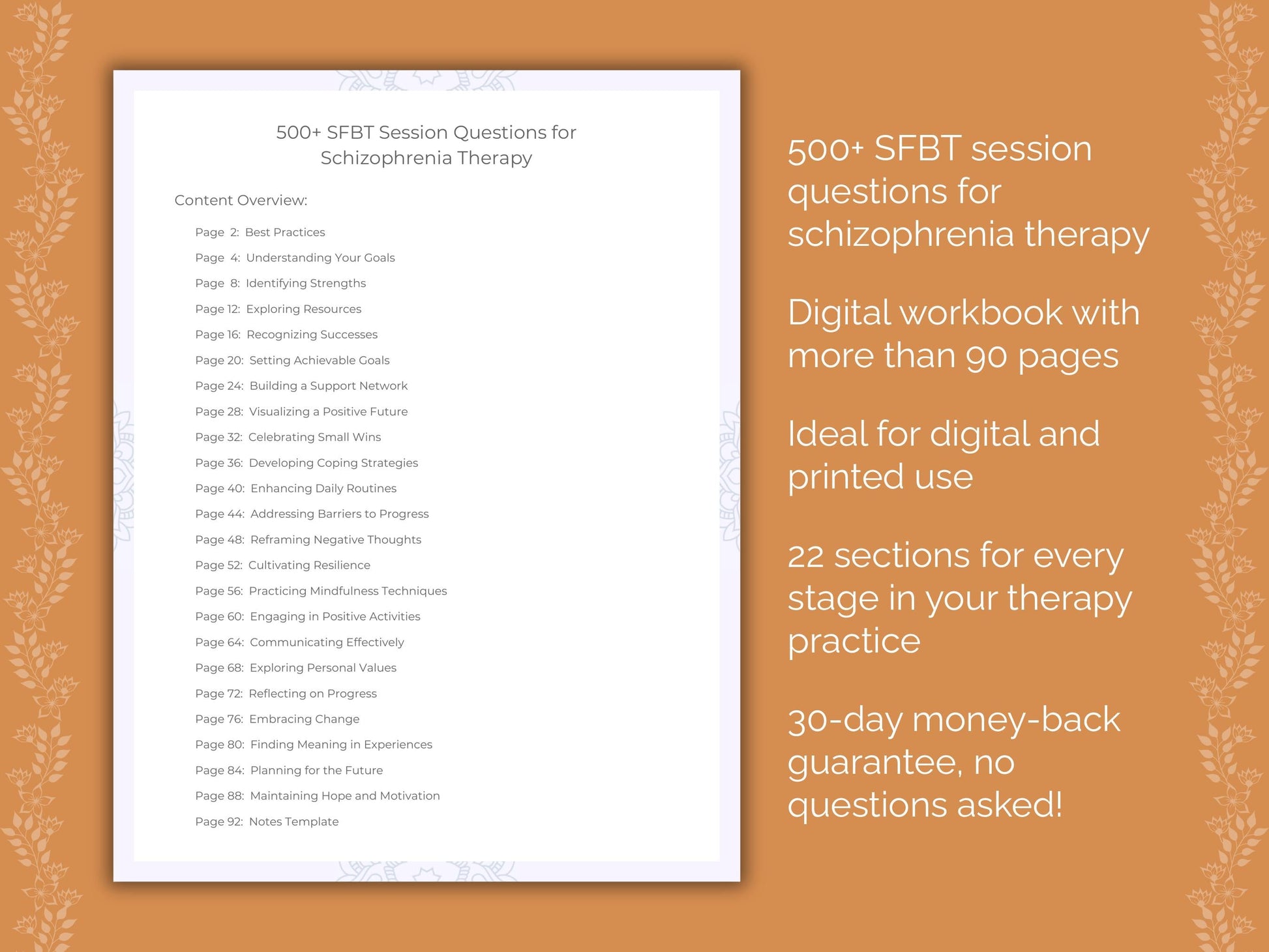 Schizophrenia Solution-Focused Brief Therapy (SFBT) Therapist Worksheets