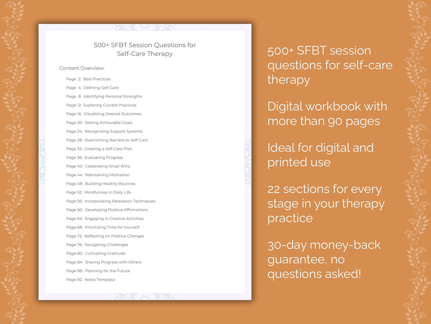 Self-Care Solution-Focused Brief Therapy (SFBT) Therapist Worksheets