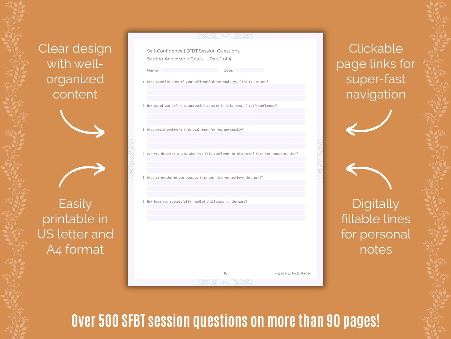 Self-Confidence Solution-Focused Brief Therapy (SFBT) Counseling Templates