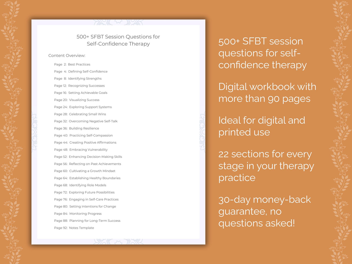 Self-Confidence Solution-Focused Brief Therapy (SFBT) Therapist Worksheets