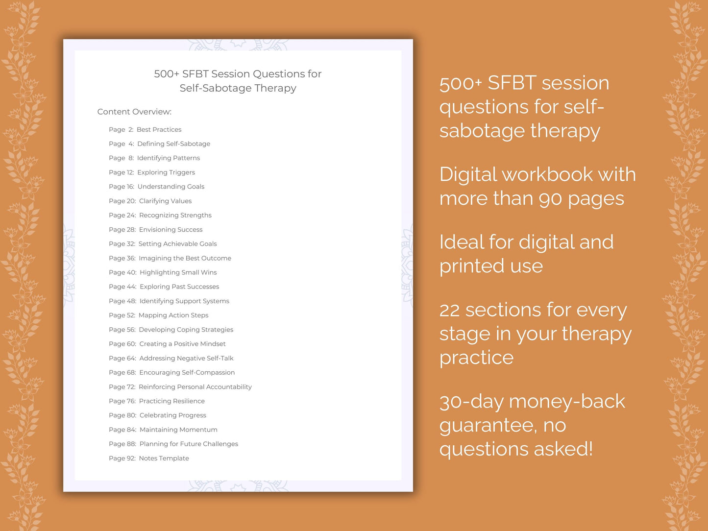Self-Sabotage Solution-Focused Brief Therapy (SFBT) Therapist Worksheets