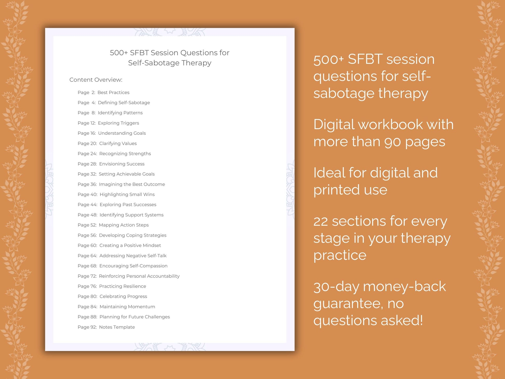 Self-Sabotage Solution-Focused Brief Therapy (SFBT) Therapist Worksheets