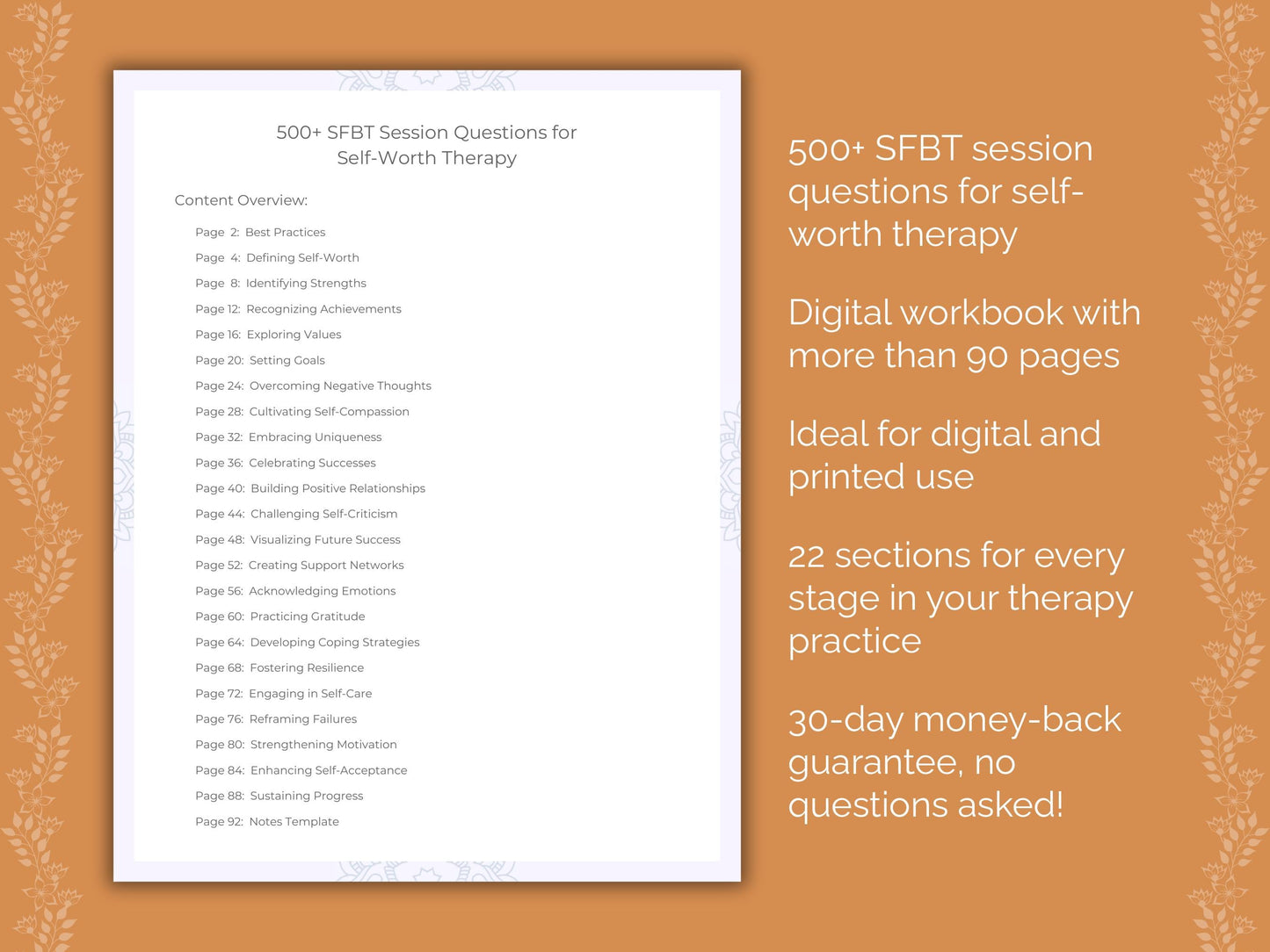 Self-Worth Solution-Focused Brief Therapy (SFBT) Therapist Worksheets