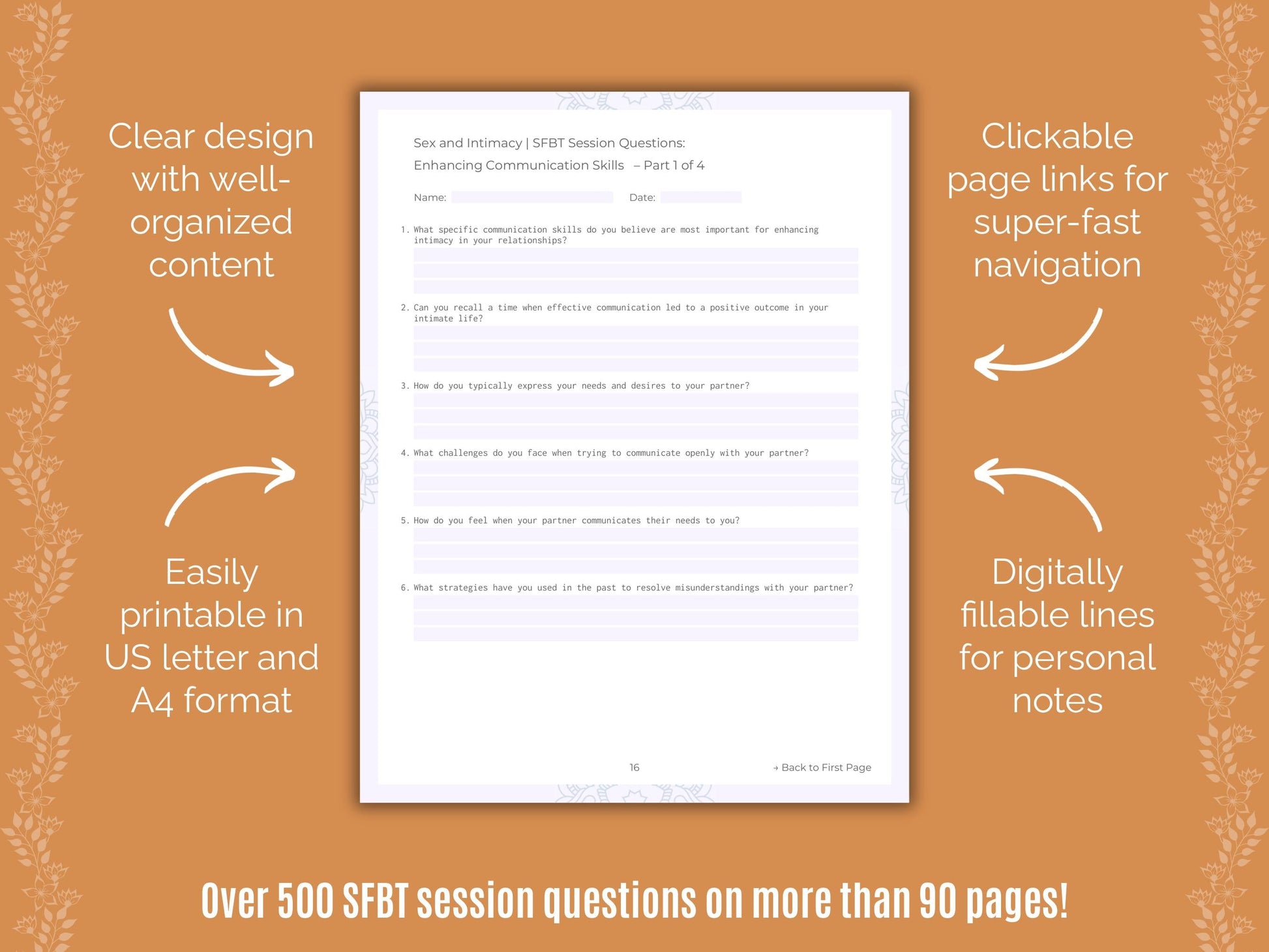 Sex and Intimacy Solution-Focused Brief Therapy (SFBT) Counseling Templates