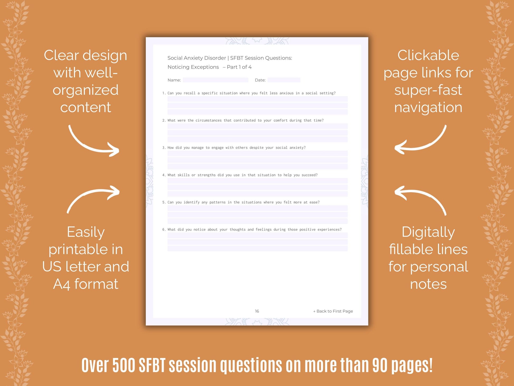 Social Anxiety Disorder Solution-Focused Brief Therapy (SFBT) Counseling Templates