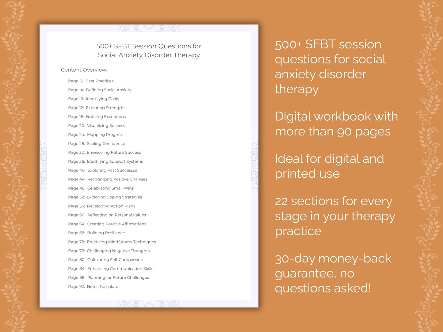 Social Anxiety Disorder Solution-Focused Brief Therapy (SFBT) Therapist Worksheets
