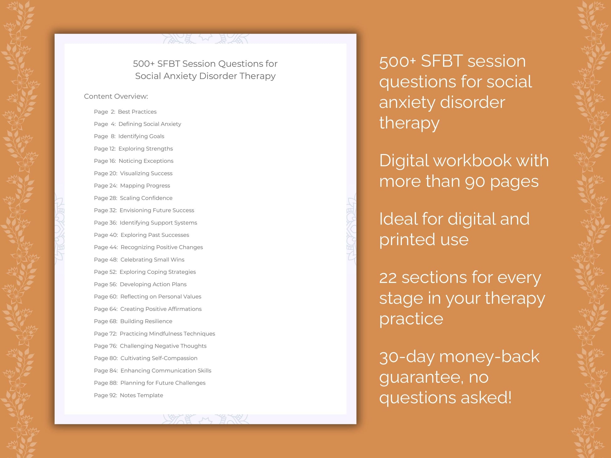 Social Anxiety Disorder Solution-Focused Brief Therapy (SFBT) Therapist Worksheets
