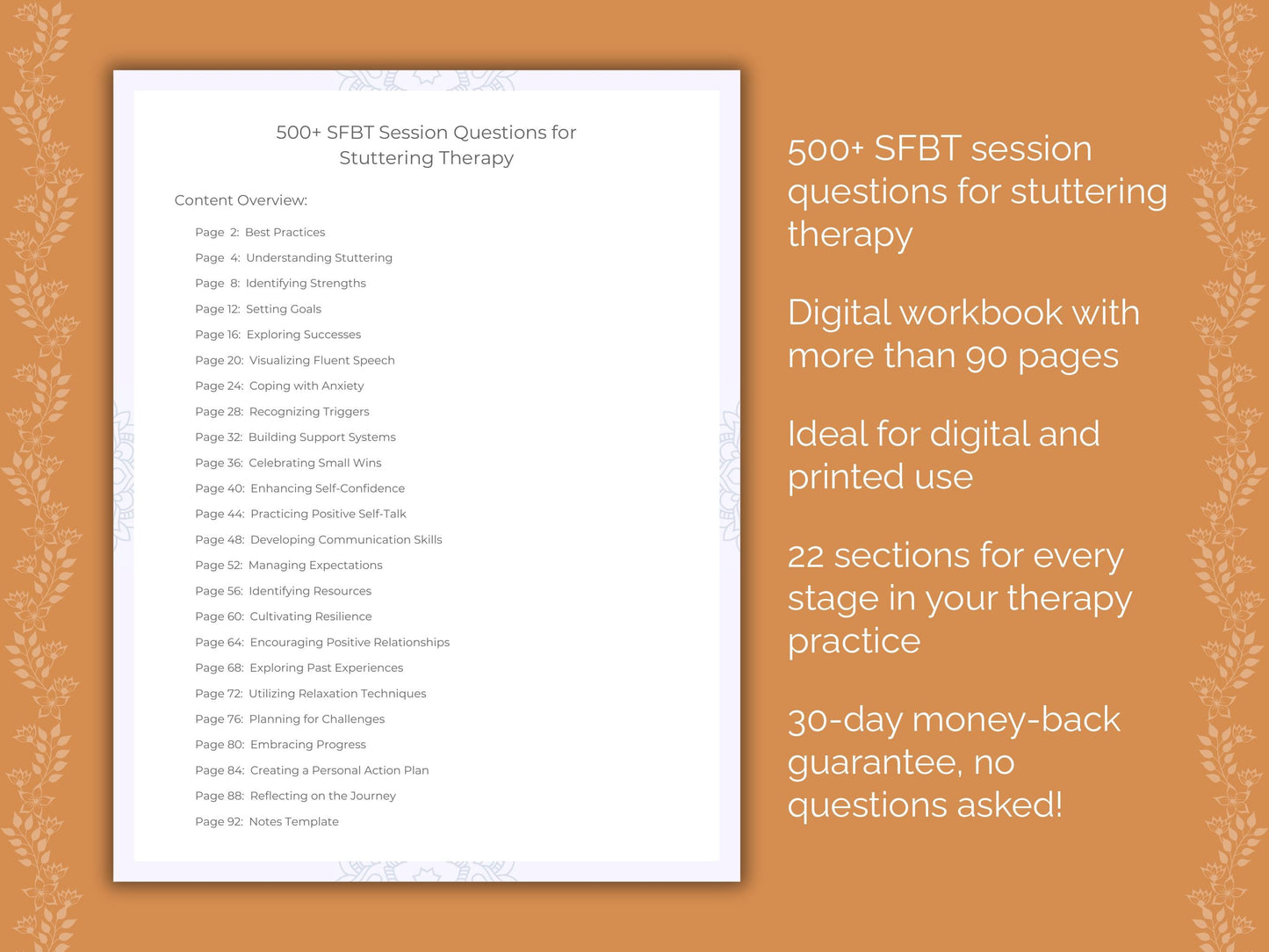 Stuttering Solution-Focused Brief Therapy (SFBT) Therapist Worksheets